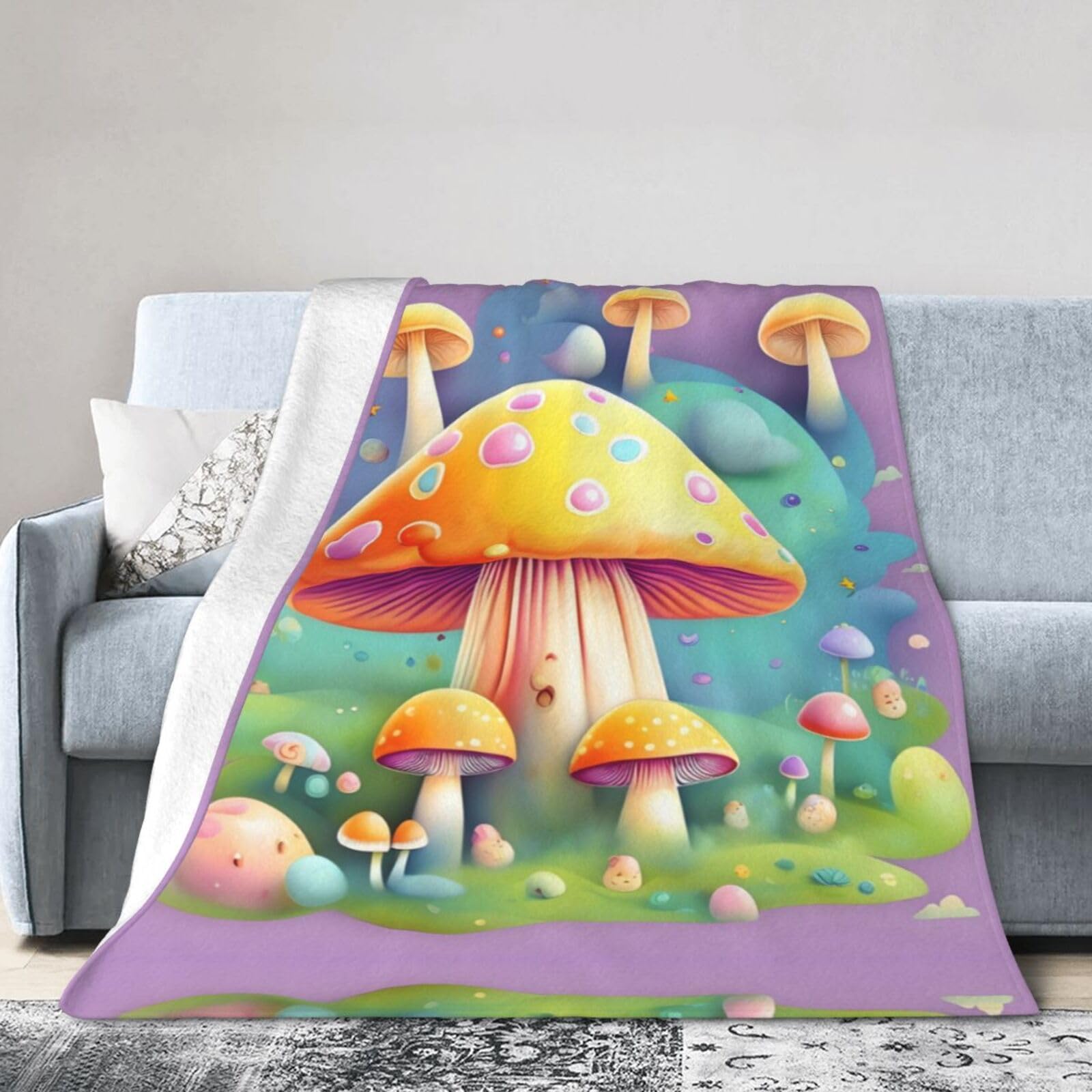 Fantasy Dream Mushroom 50"x40" Fleece Blanket, Full Size, Super Soft, Suitable for Bed, Sofa, Camping, All Seasons