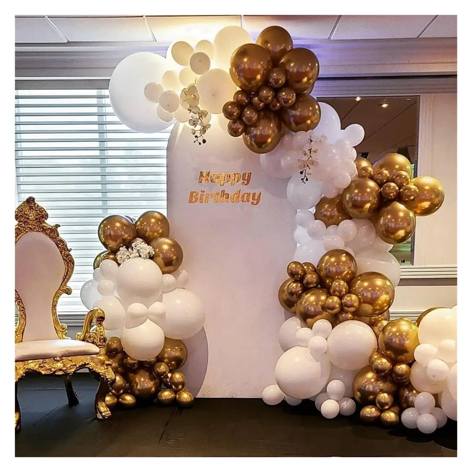 117 Piezas Kit De Guirnaldas Globos Fiesta Confeti Dorado Metálico Blanco Mate for Bodas Cumpleaños Aniversario Ceremonia Graduación Celebración Suministros Decoración Para Fiesta