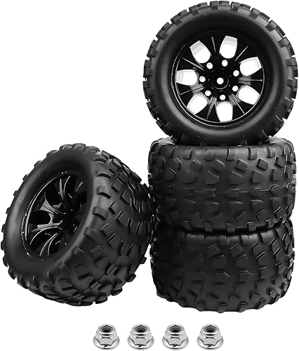 Llantas y ruedas de 0.110 in Hex 1/10 Escala 1/10 Monster Truck Ruedas para Traxxas Rustler VXL Stampede 4x4 Redcat Volcano EPX Pro Blackout XTE,