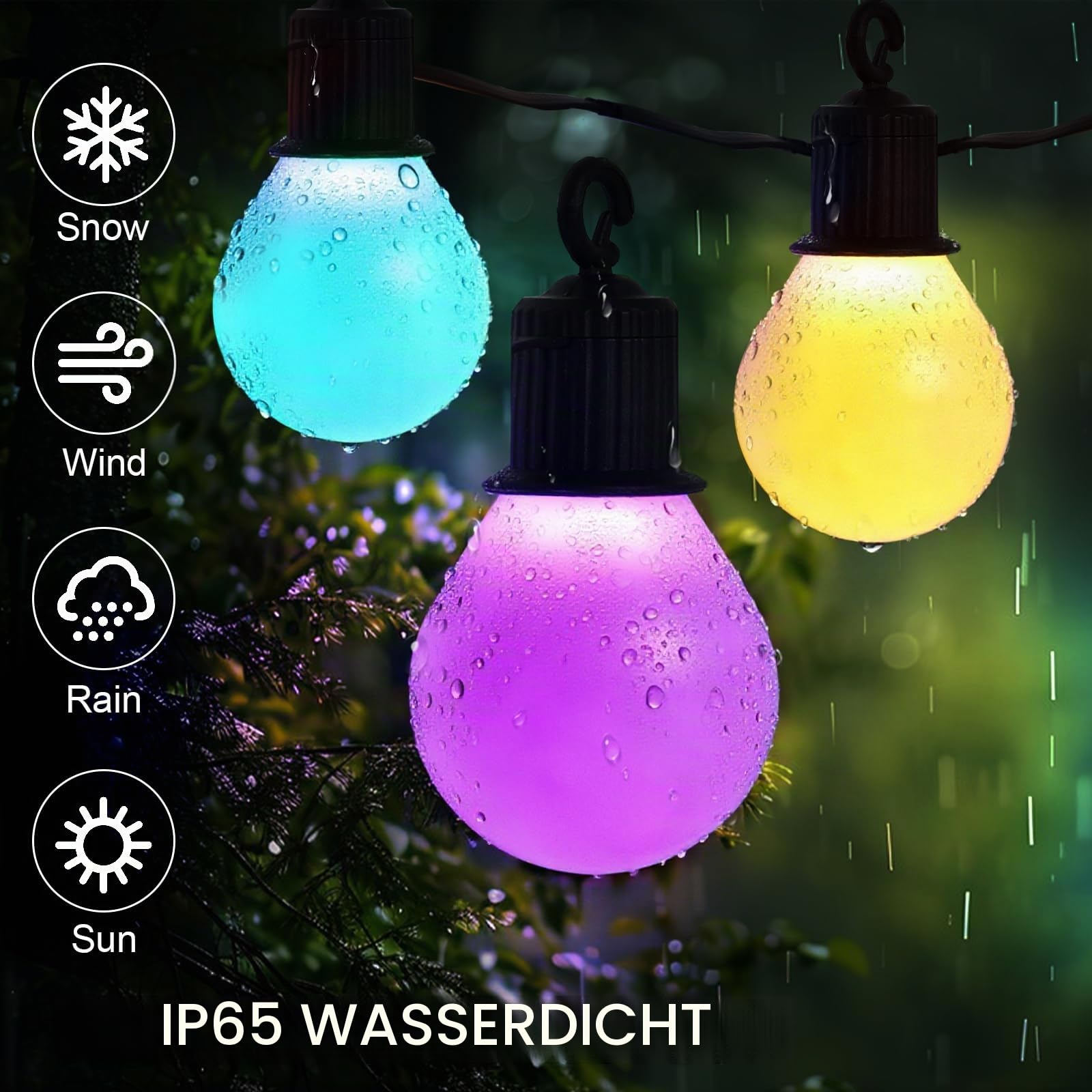 LRGBST 5V USB 30M 50Bulbs Festoon Outdoor Lights, IP65 wasserdichte Garten Fee Lichter mit Bluetooth APP und Fernbedienung für Patio Hochzeit Hinterhof Party Weihnachtsdekor Beleuchtung