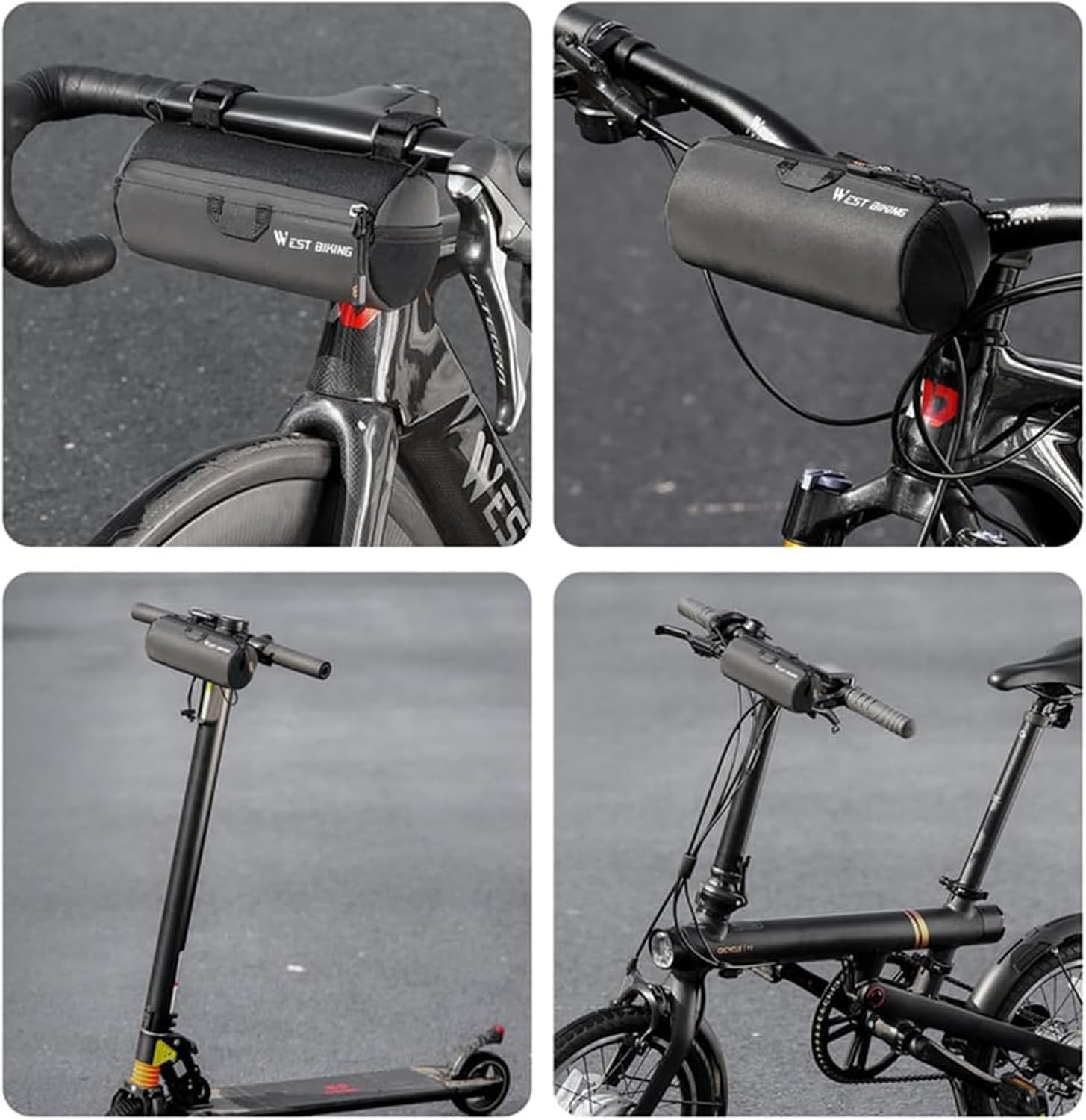Borsa Manubrio Bici, Borsa Frontale Bicicletta con Spallacci, Leggero E Impermeabile Borsas MTB per Mountain Bike, Bici Da Strada, Bici Da Città, Bici Gravel, Nero 1L