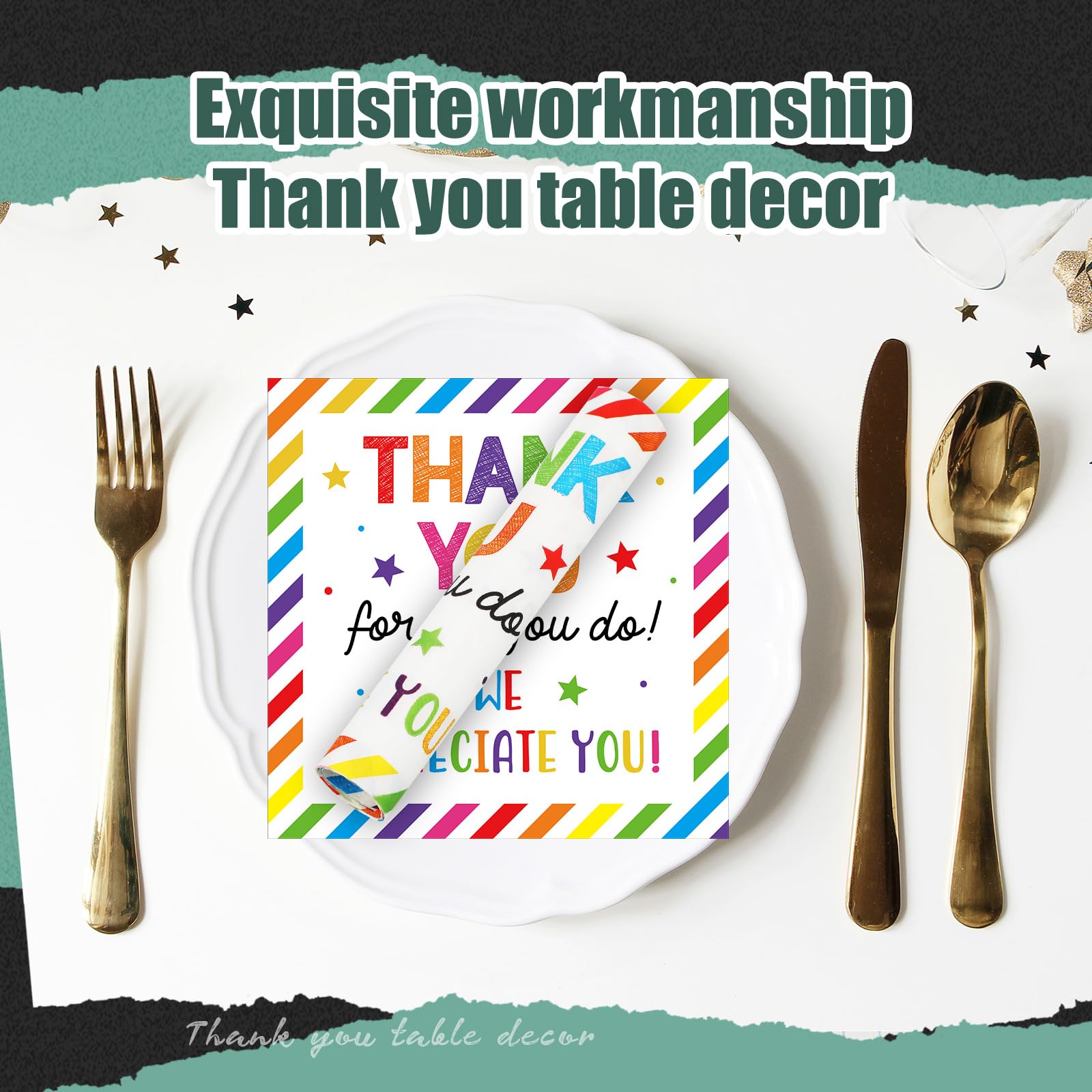 Chiisong 100 servilletas de agradecimiento con texto en inglés "We Apreciate You", servilletas decorativas Thank You for All You Do para empleados, profesores, médicos, voluntarios, decoraciones de