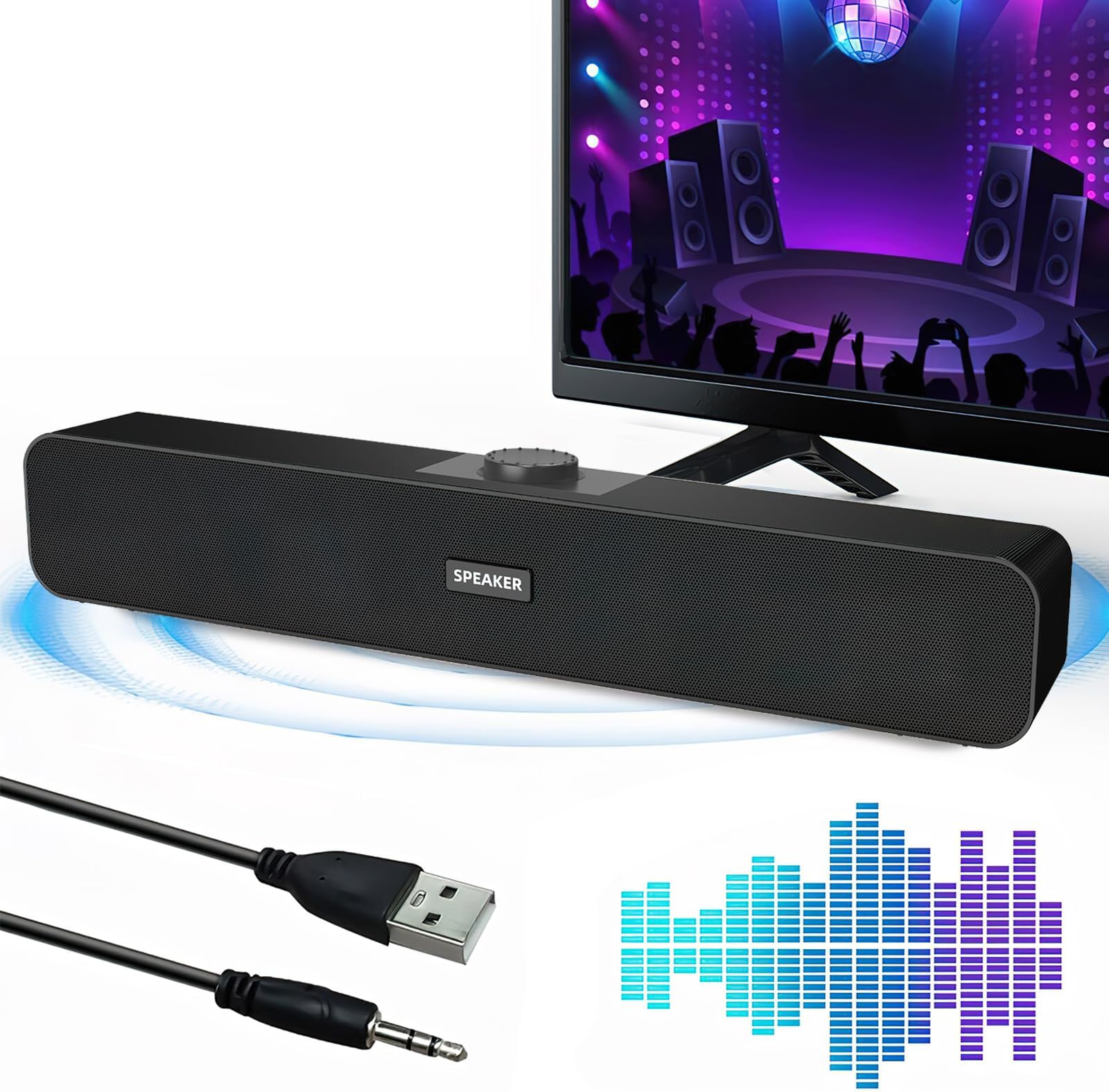 HEANTTV Computer Lautsprecher, 2.0 Bar Lautsprecher, PC Soundbar HiFi Stereo Sound, USB Betrieb