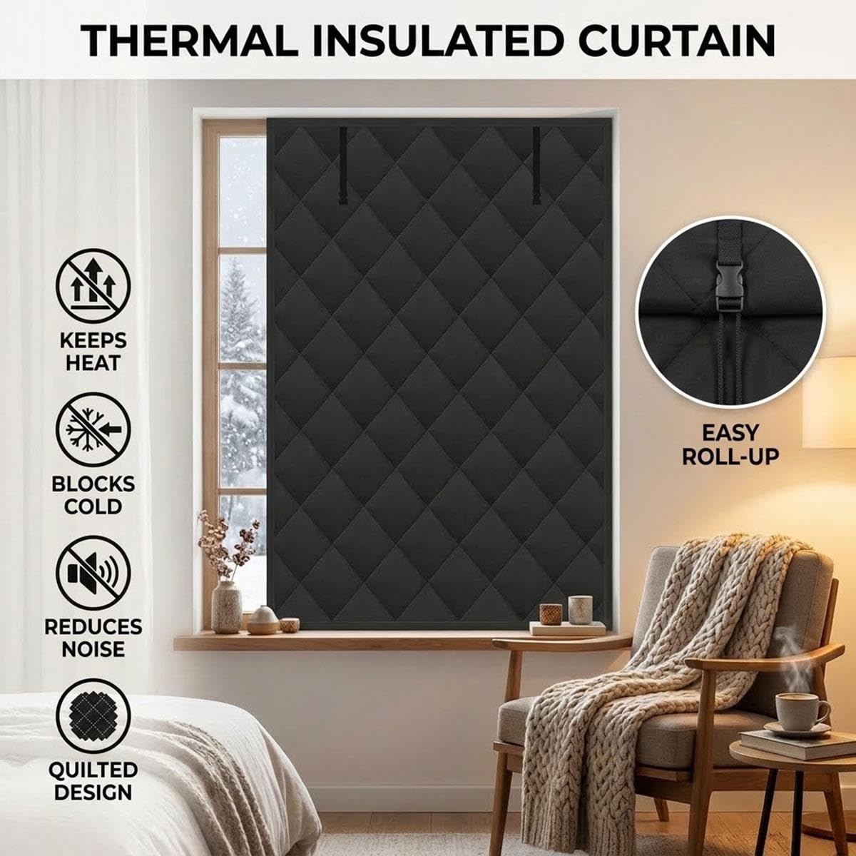 Film d'Isolation Thermique pour Fenêtres, Kit de Rideaux Isolants Visibles 60 80 100 120cm, Couverture de Fenêtre 3 Couches en Coton Oxford, Garde l'Air Chaud pour Le Camping-Car(Gris,119x259cm)