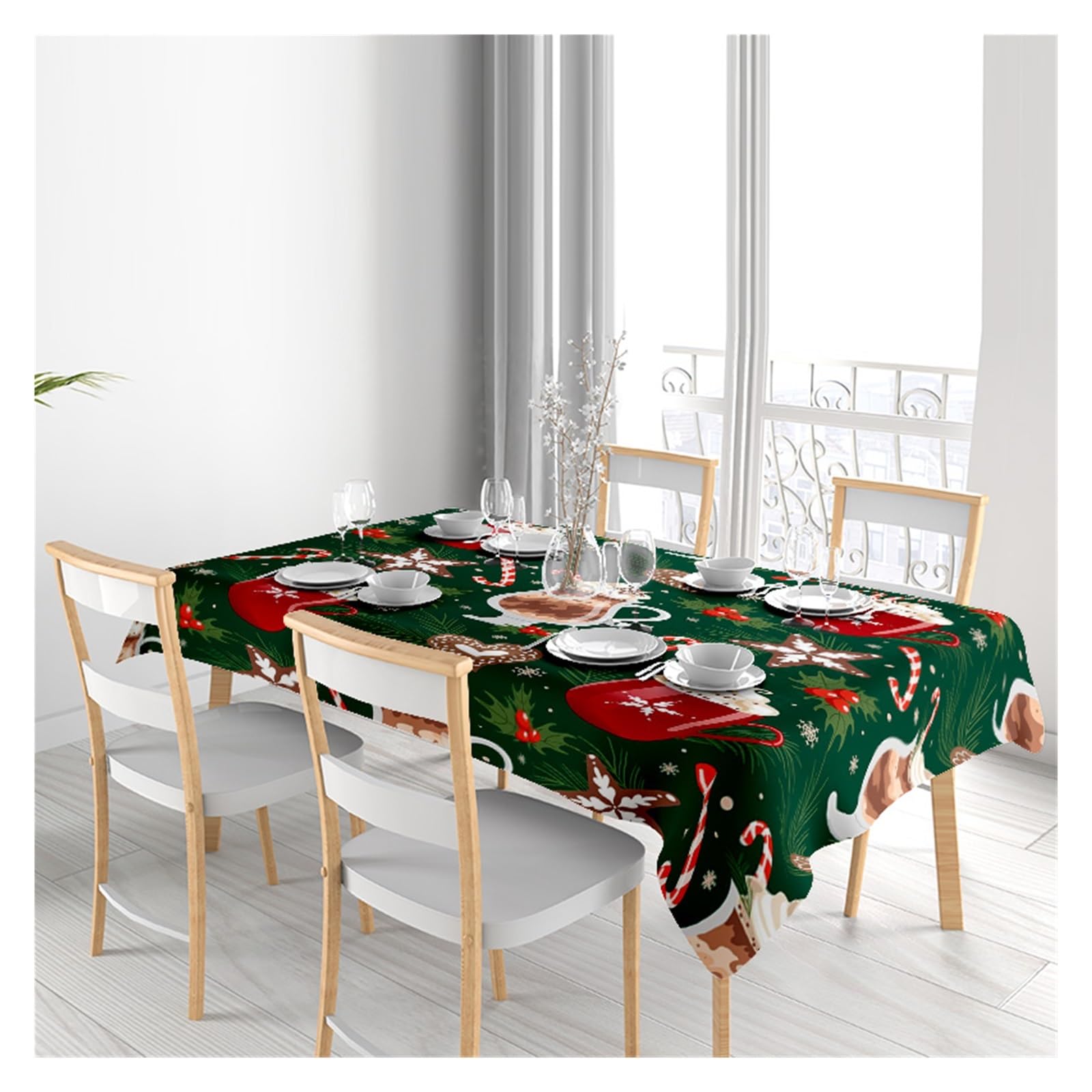 Mantel Navideño Mantel navideño a Cuadros Rojos, Blancos y Verdes for cenas navideñas, decoración de Cocina Invierno, del hogar, Tela Estampada(160X240CM)