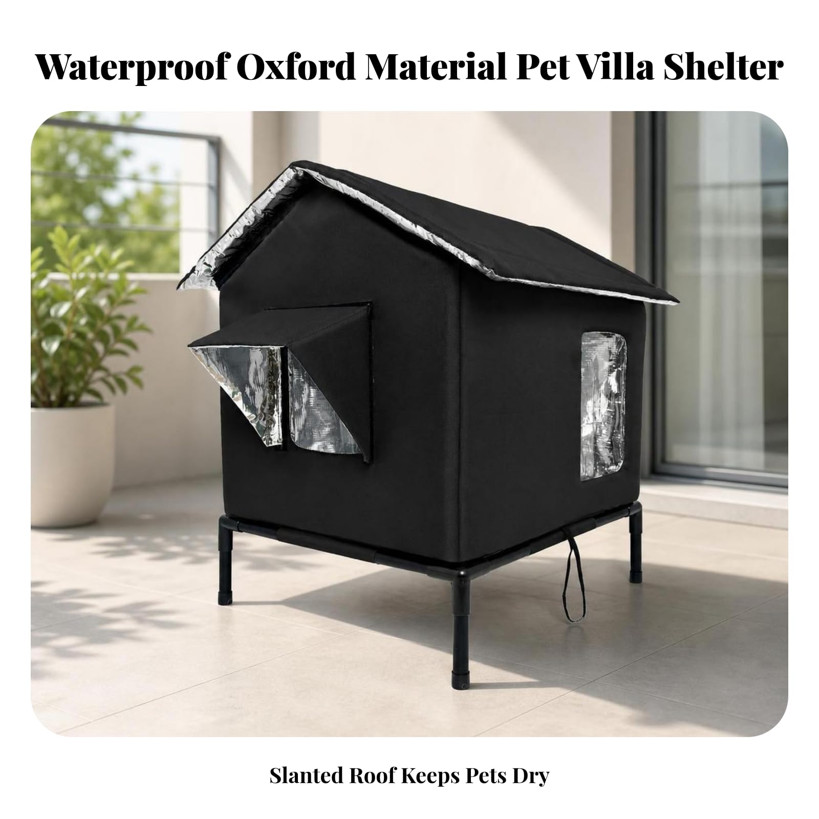 MERIGLARE Niche pour Chat Sécurisé, Noir, L-45 40 55cm | Revêtement Imperméable En PVC, Maisonnette pour Chat Surélevée, Jardin, Terrasse, Chats