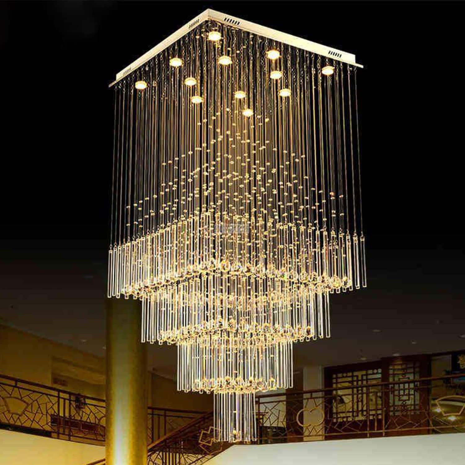 7PM Raindrop Crystal Chandelier Large Modern Luxury Square Flush Mount
