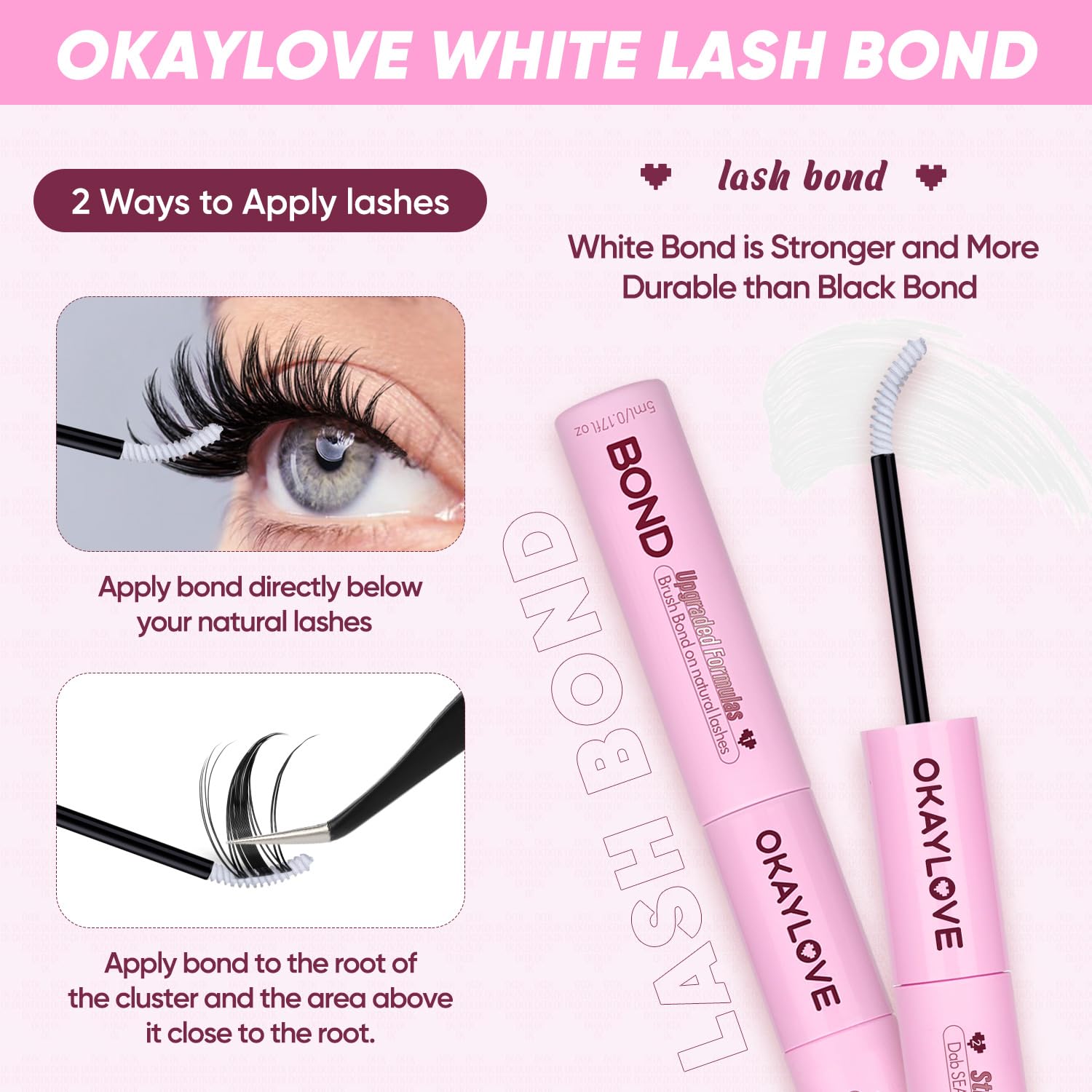 OKAYLOVE Lash Cluster Glue, Waterproof 2-in-1 Bond and Seal