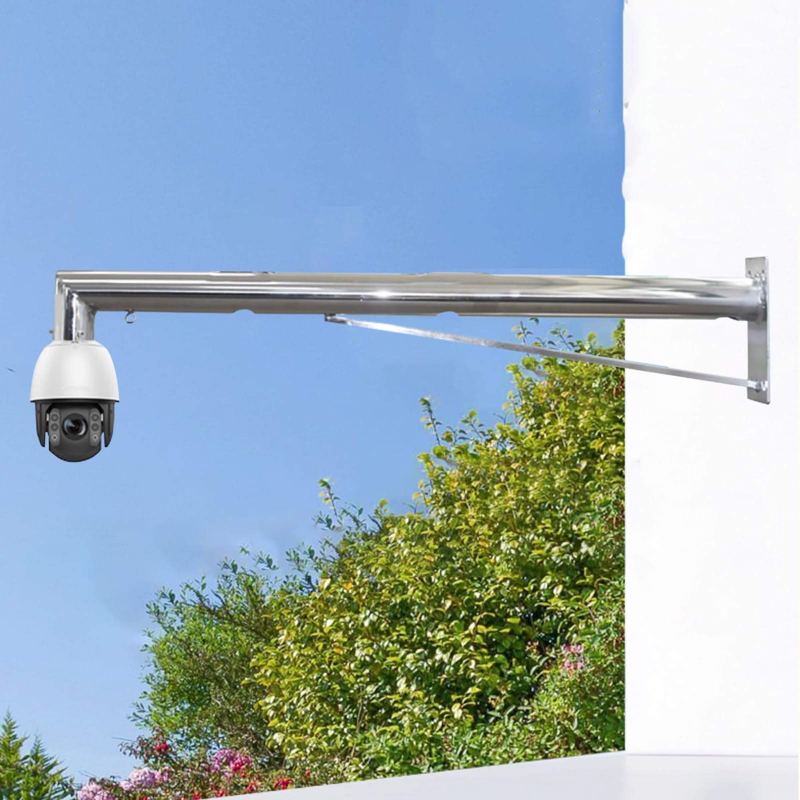 Support caméra extérieur poteau 1.2m en acier inoxydable angle blanc - 8