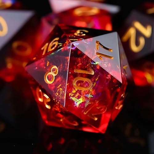 Miniatura 2 de Juego de dados DND, dados de mazmorras y dragones, hecho a mano, borde afilado, 7 troqueles de resina D&D con estuche de dados de regalo para juego