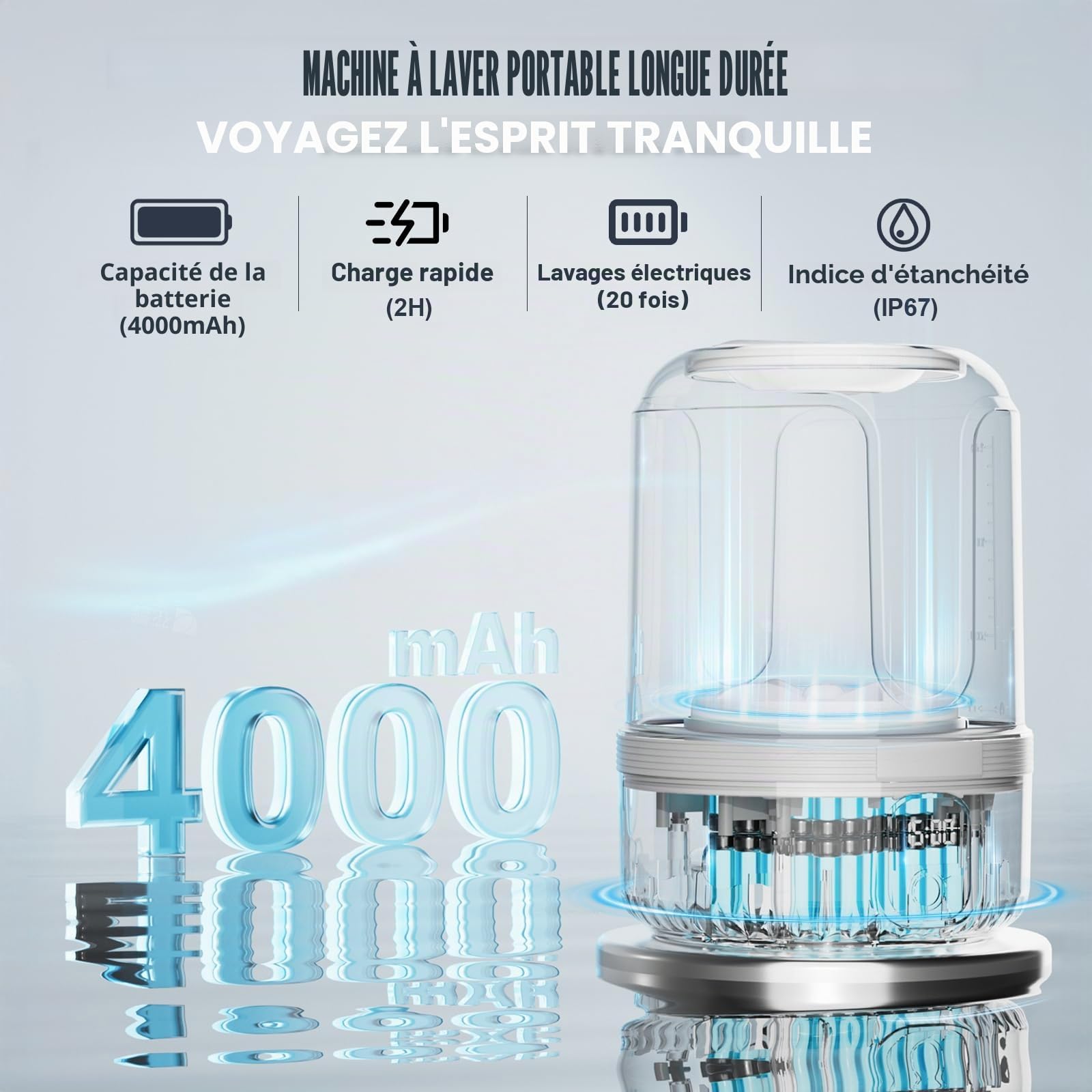 Mini machine à laver portable, rechargeable pour sous-vêtements, chaussettes, voyage, camping, petits vêtements et pinceaux de maquillage, usage domestique