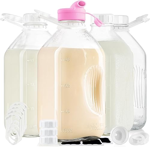 Botella de leche de vidrio resistente de 12 galón con tapa de tornillo hermético fuerte y reutilizable - Botellas de agua de vidrio de 2 cuartos de