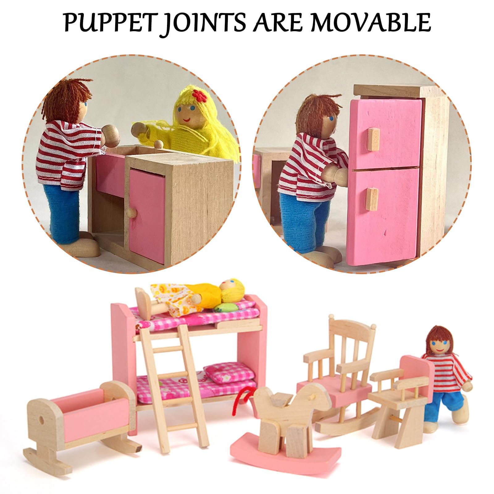 BDSHUNBF Casa delle bambole in Legno, Set di 7 Persone, Famiglia Bambole, Set Famiglia di Persone, Happy Family Dolls per Casa Bambole Legno Accessori Regalo