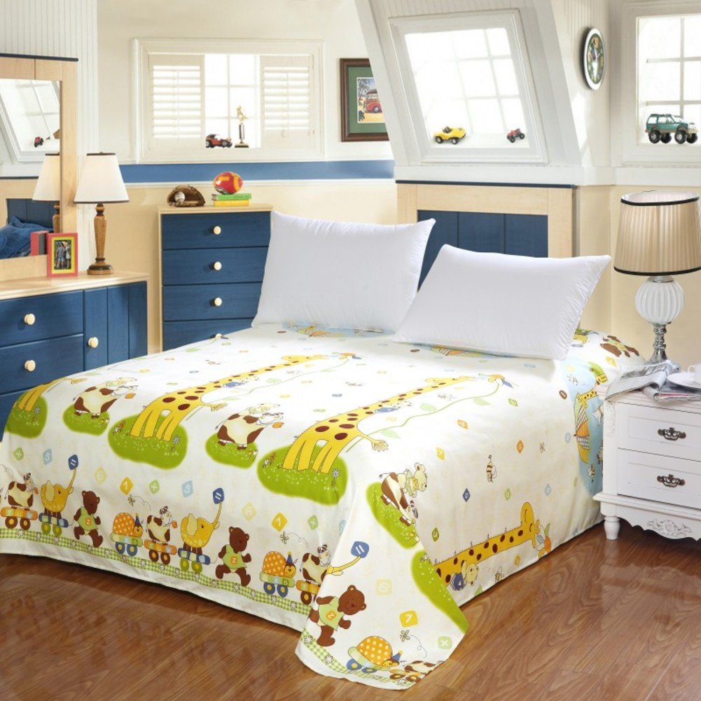 Drap plat rayé 180x230 cm pour lit double facile à repasser