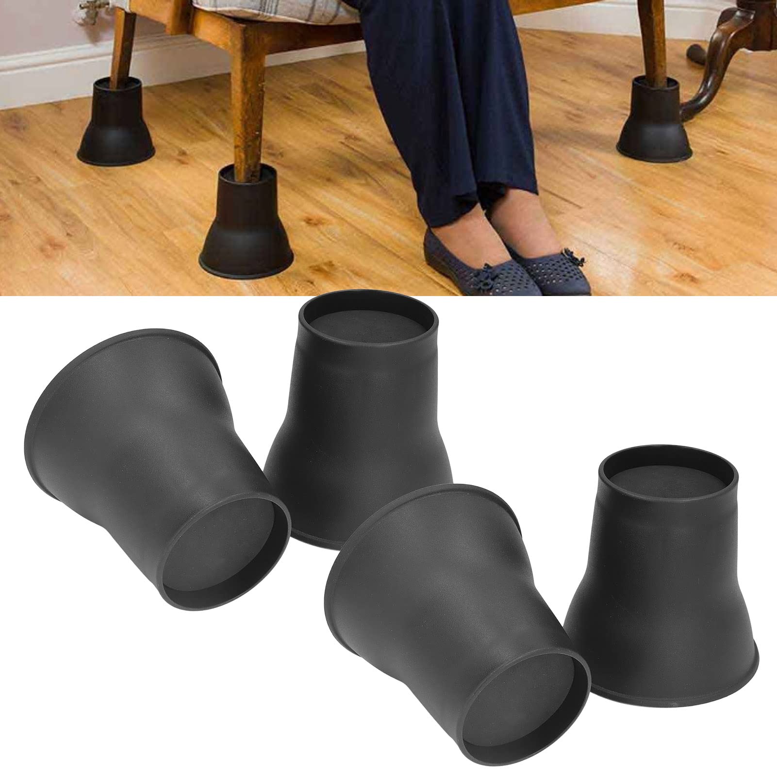 4 Elevadores de Cama para Muebles de 6 Pulgadas, Elevadores de Cama Resistentes en Forma de Cuerno, Almohadilla de Pie de Plástico Negro para Gabinete, Almohadillas Antideslizantes de EVA, Elevador de