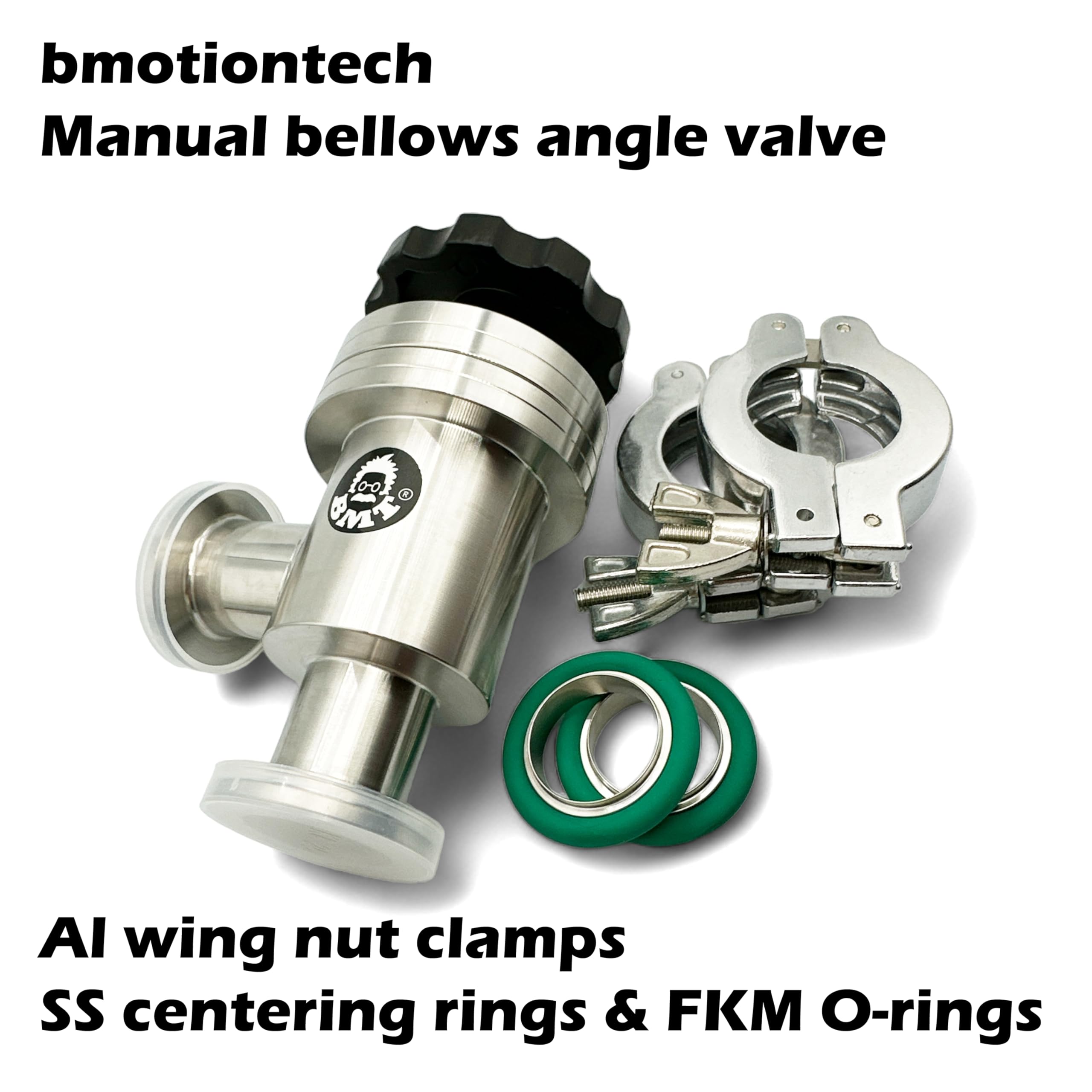 bmotiontech Manual Right Angle Valve, Bellow Seal Valve, with ISO-KF KF25 Flange + 2 Sets Aluminum Wing nut Clamps + Centering Rings + FKM O-Rings (KF25 90°Angle Valve)