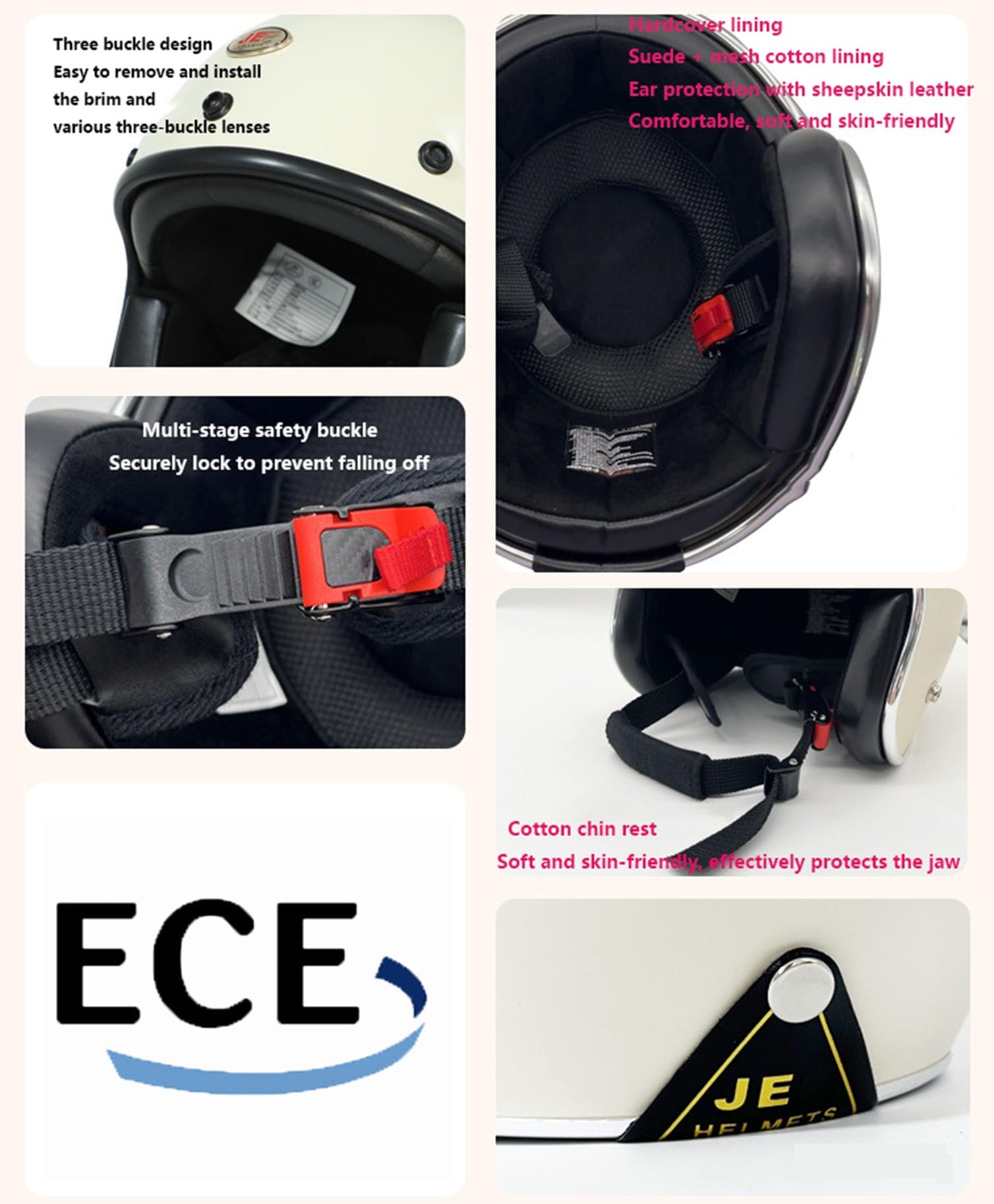 Casco Medio de Cara Abierta Vintage, ECEDOT Homologado Classic Casco Moto Jet Abierto Custom Scooter Casco Moto para Mujer Hombre Adultos(5,L=59~60cm)