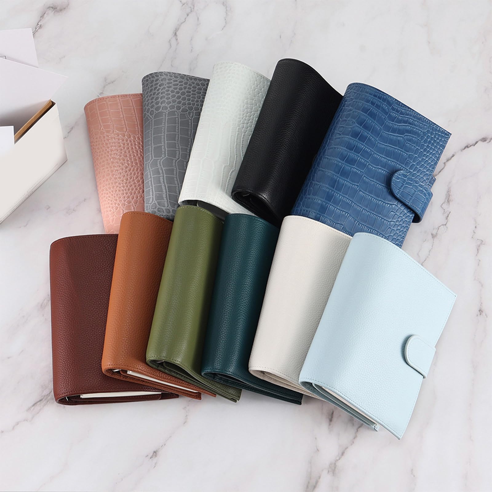 Taccuino ricaricabile in pelle PU con scomparto per penne, porta carte di credito, tasca per ricevute, borsa per contanti con cerniera, per donne e uomini, quaderno a tre ante