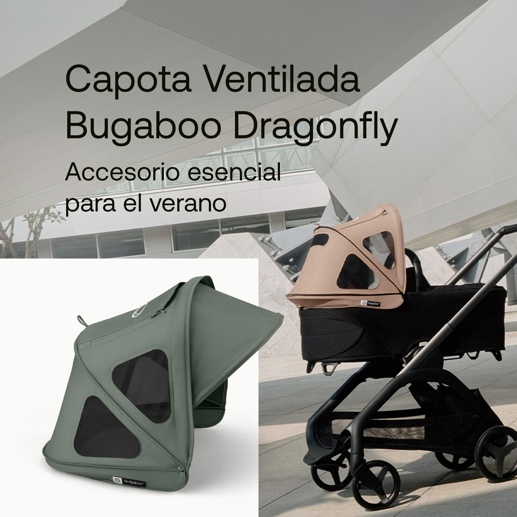Bugaboo Capota ventilada Dragonfly, extensible para una protección adicional y una protección solar óptima, repelente al agua, Forest Green