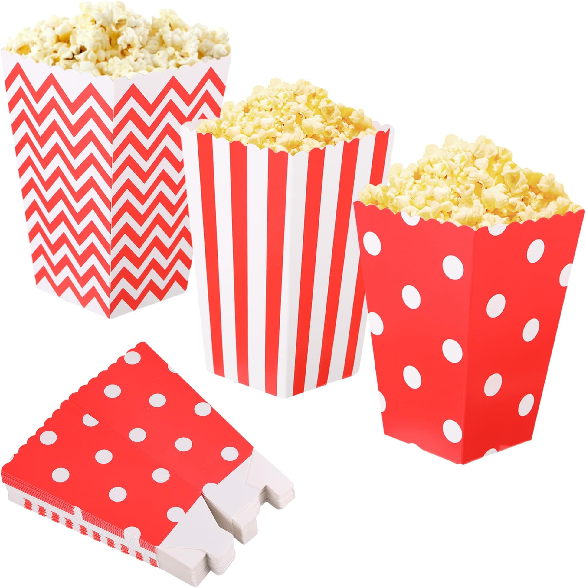 EUIOOVM Popcorn Boxes 24Pcs Plastic Paper Popcorn Bucket Cardboard Popcorn Bags Mini Sweets Candy ContainersStriped wave Birthday Party Box for Halloween Movie Nights Carnival Parties Theater Kids