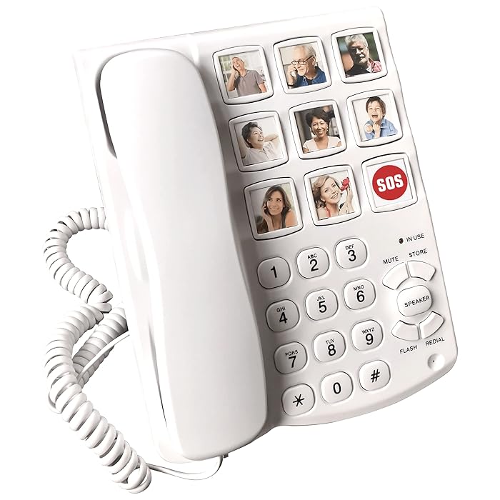 Buy Big Button and Picture Corded Landline Phone for Elderly and Dementia Sufferers. Simple One