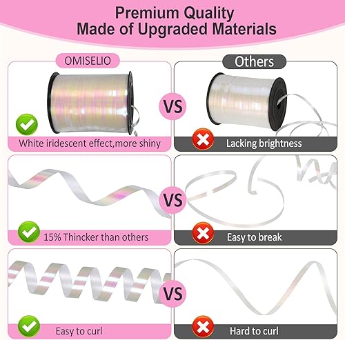 Miniatura 2 de Cinta rizadora blanca, cinta blanca iridiscente de 500 yardas, cinta rizadora para envolver regalos, cinta de globos, cuerda de globos, cinta