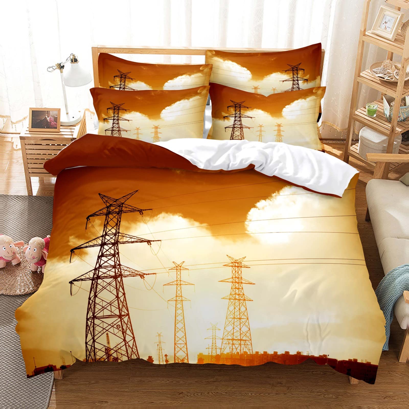 Housse de couette 140x200 cm ville jaune pour lit ado et enfant