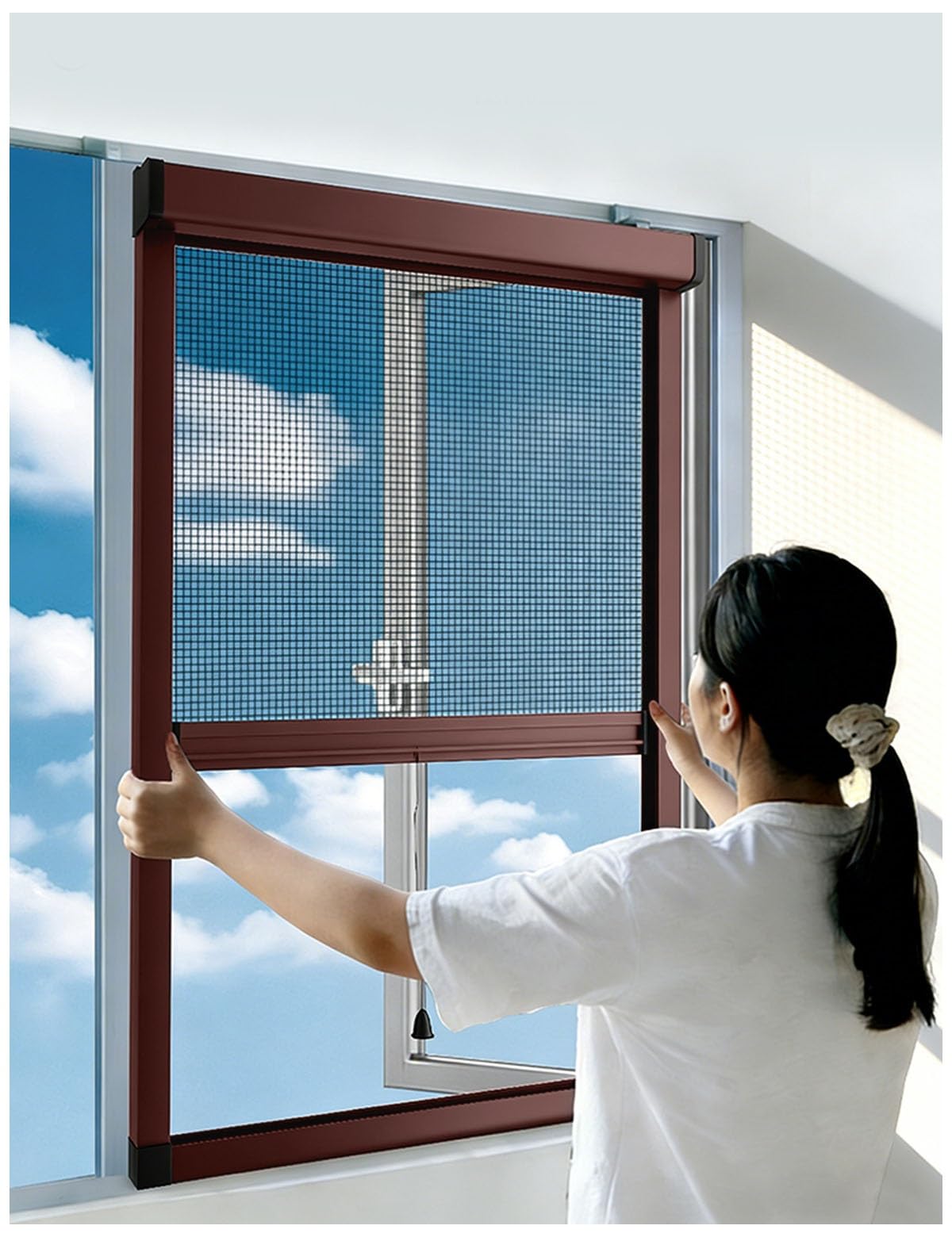 Insektenschutz Dachfenster - Fliegengitter Fenster, Maßgeschneidert Unsichtbar Fensternetzm, Katzensicher Fliegengitter Rolle, Teleskop Insektenschutz Fenster - Insektengitter Aluminium(Brown)