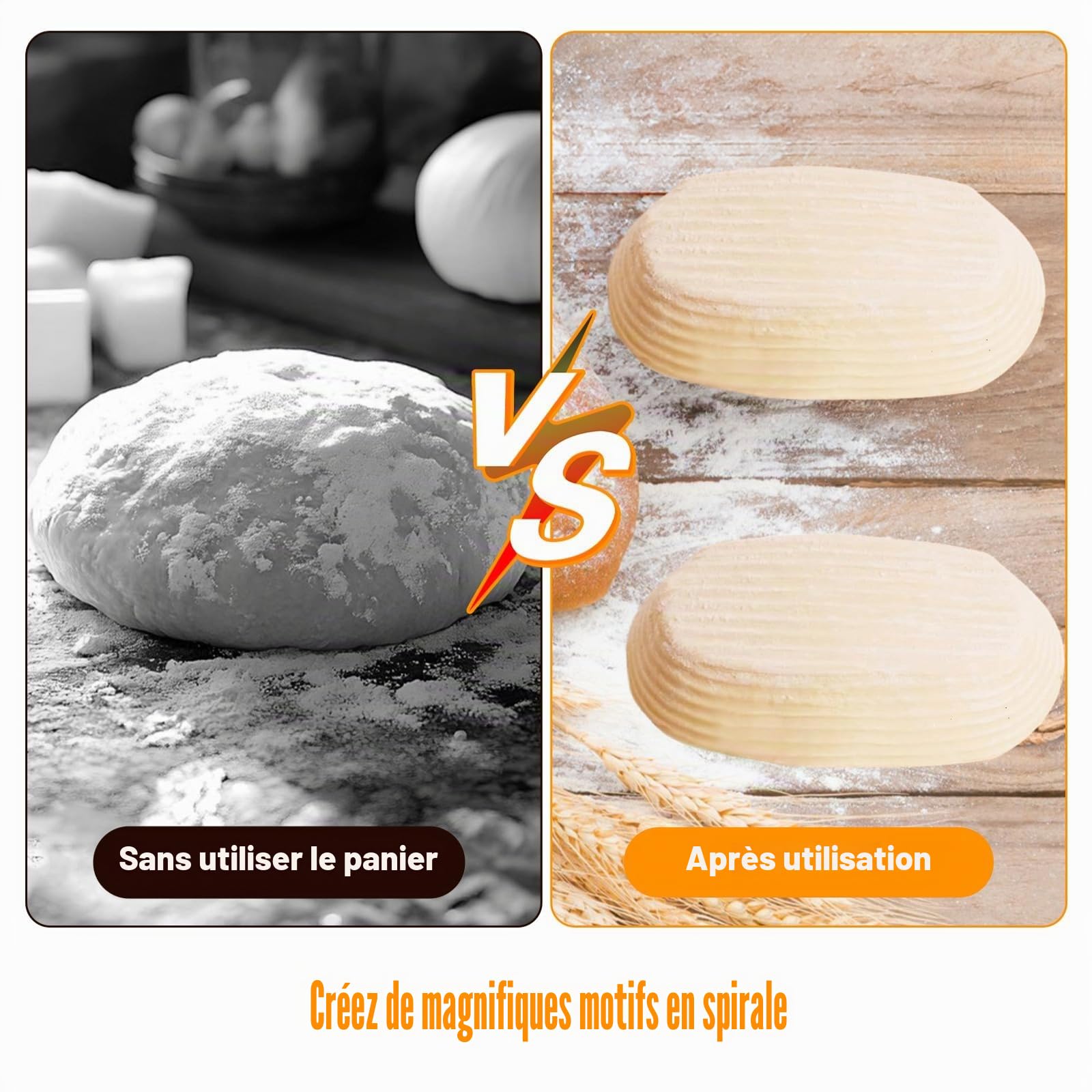 Lot de 6 Paniers de Levain, Banneton Ovale Panier Fermentation Pain Set Panier Fermentation Pain Set Compris Toile Kit Boulangerie, pour Faire du Pain Traditionnel