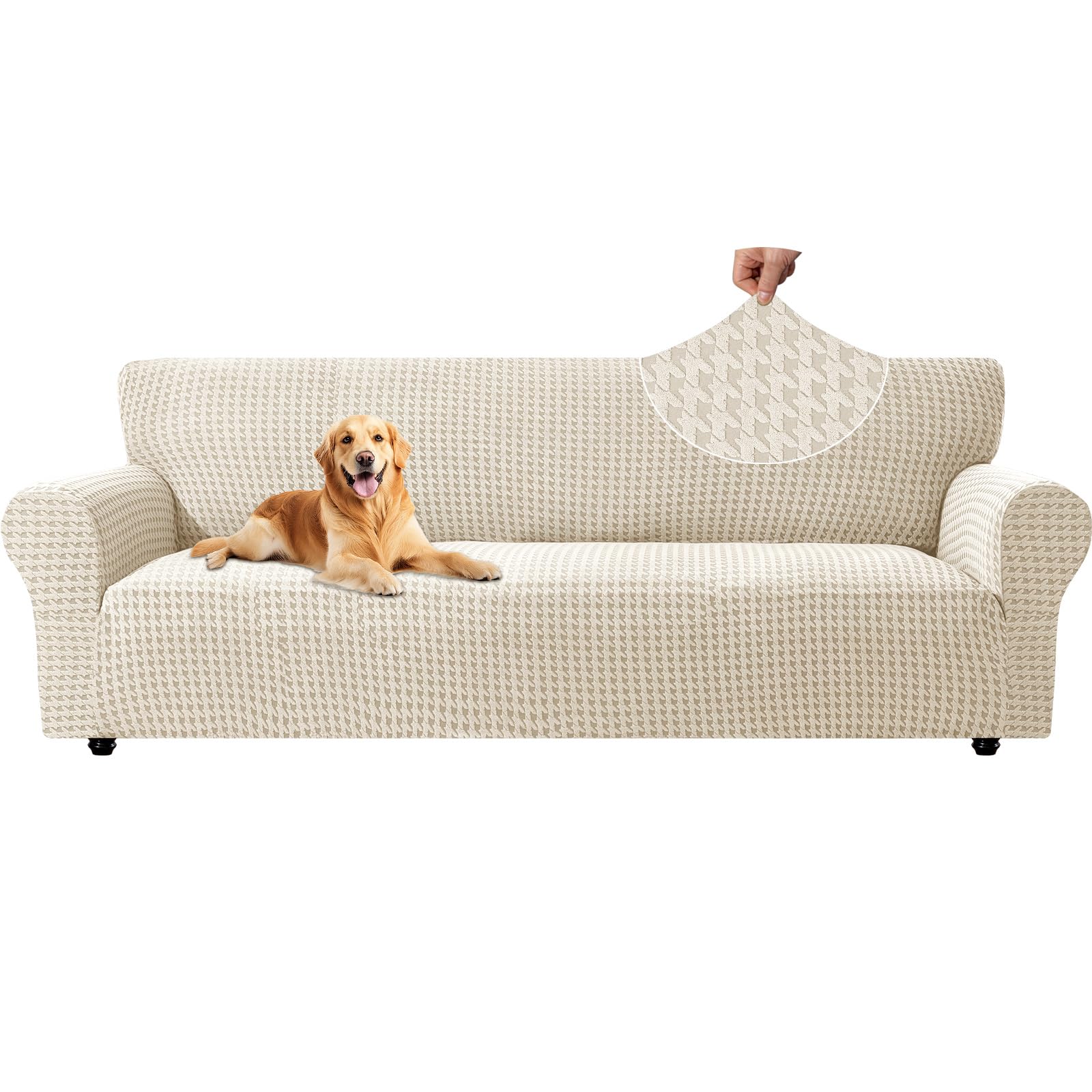 Funda Sofa 4 Plazas Ajustable, Fundas para Sofa Elasticas, Funda De Sofa Anti Gatos Perros, Sofa Cover con Reposabrazos, Jacquard Fundas Cubre Sofa Ntideslizante, Beige Global Recycled Standard Global Recycled Standard Global Recycled Standard