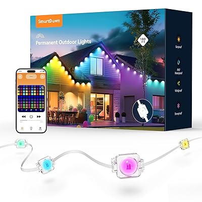 Permanent Outdoor Lights, 100FT 64 Bulbs RGBIC LED Outdoor String Lights, DIY Scene Mode, IP68 Waterproof Christmas Lights for Daily Decor, House Roof, Holiday Decorations, Outside