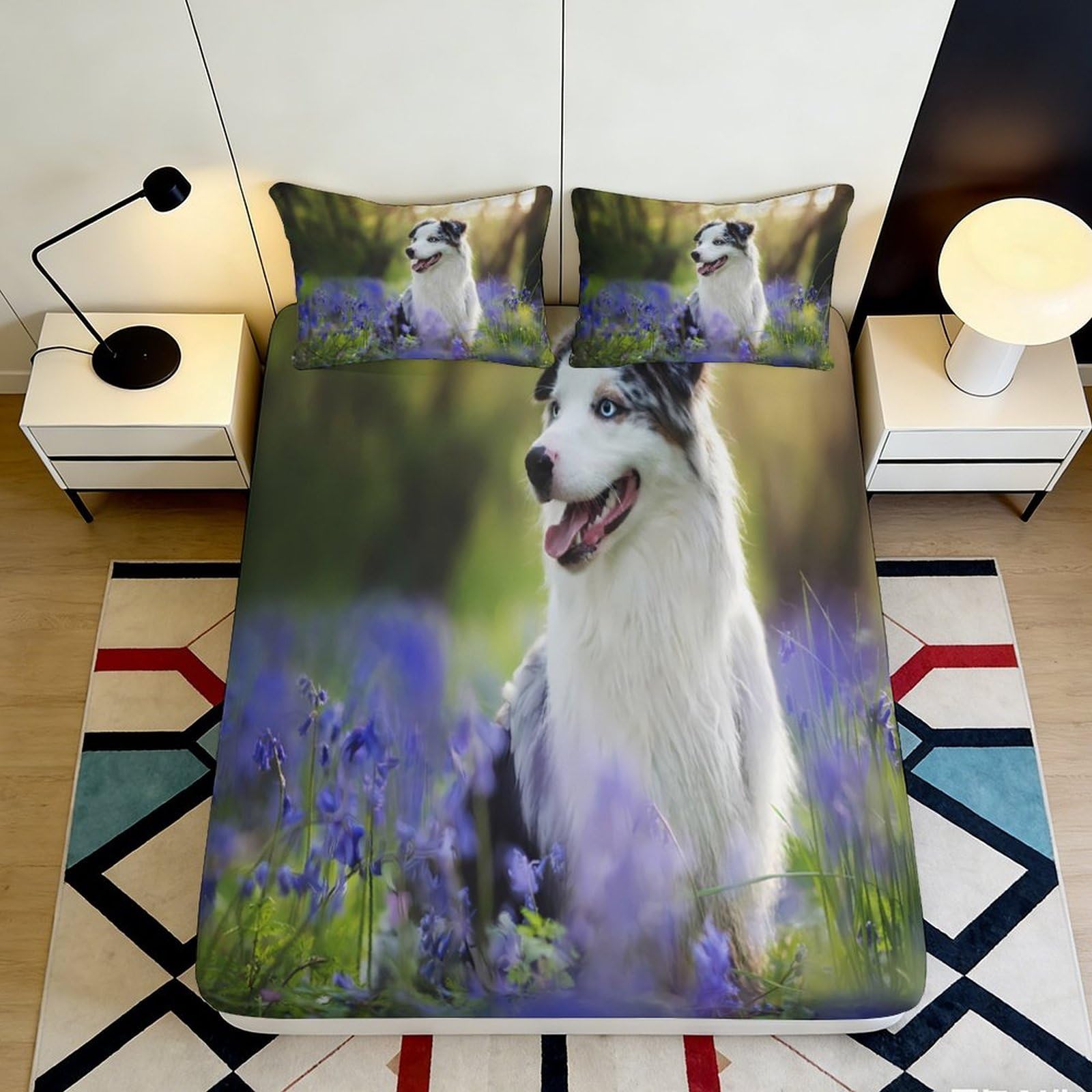 Jqzkxnhpbr Style-7 3D Printed Dog In Lavender Fitted Sheet Microfiber Soft Breathable Wildflower Bed Cover For Bedroom Guestroom Decor 90X200x25cm