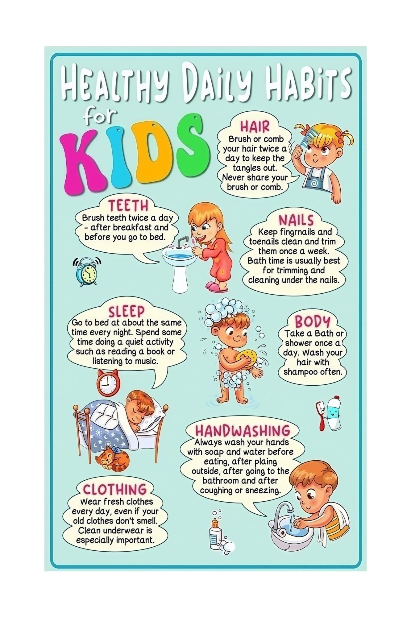 FNYUVNFAF Toddler Healthy Habits Poster Daily Routine Chart for Educational Learning Poster Preschool Classroom Homeschool Behavior Visual Schedule Unframed,12x18inch(30x45cm)