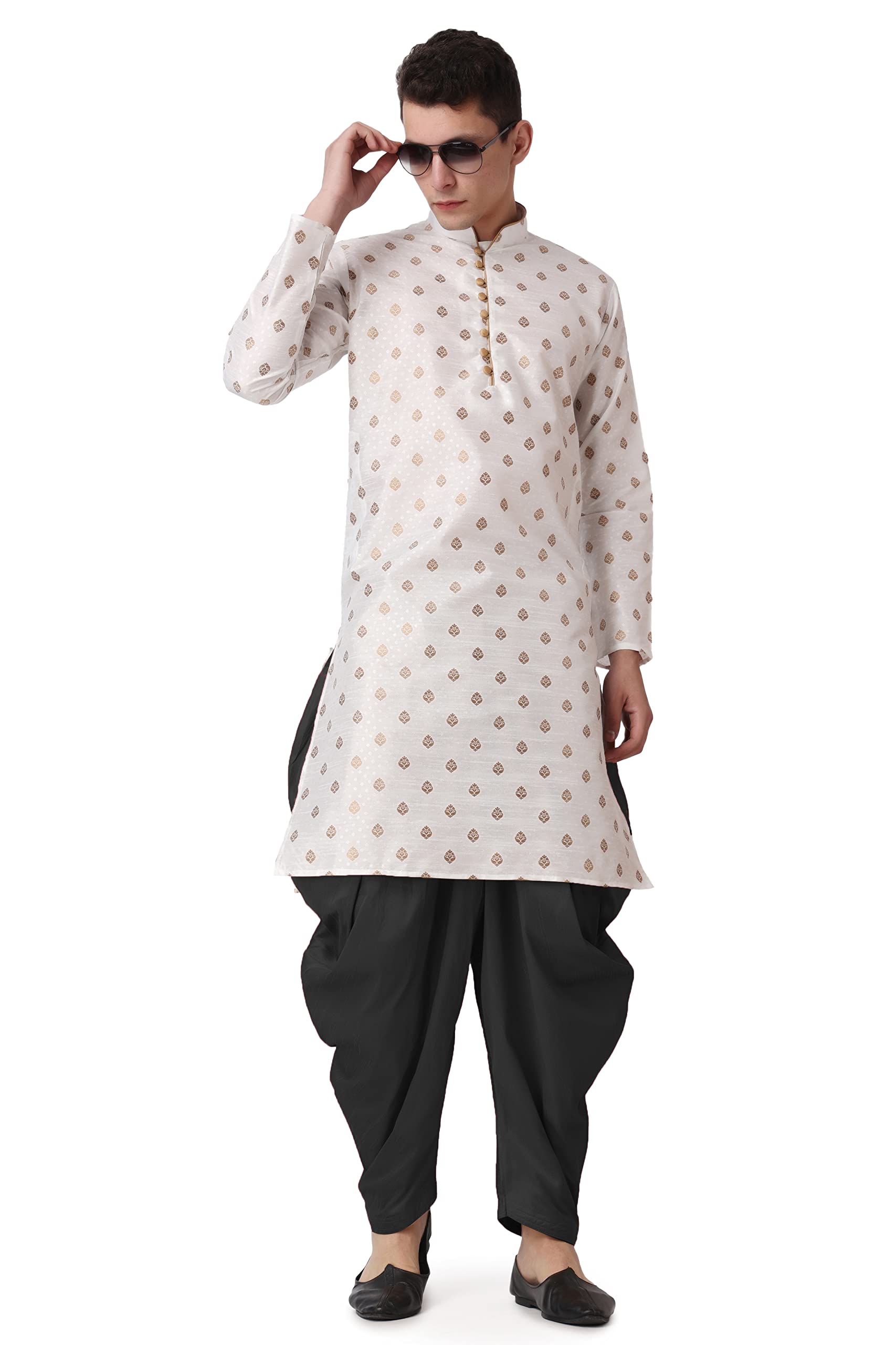 royal kurta Men's Jacquard Silk Blend Printed Kurta Salwar Set-picture-44