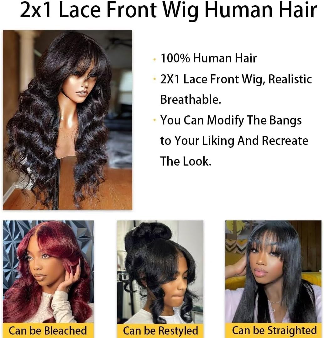 UNILO Body Wave Human Hair Wig with Bangs - Image 3