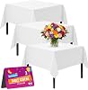 SOL 3pk White Table Cloth Party 121x121cm Plastic Cover Tablecloth Disposable for Parties - Heavy Duty Spill Protection - Opaque Design for Weddings, Buffets, Catering, Gender Reveals & Events