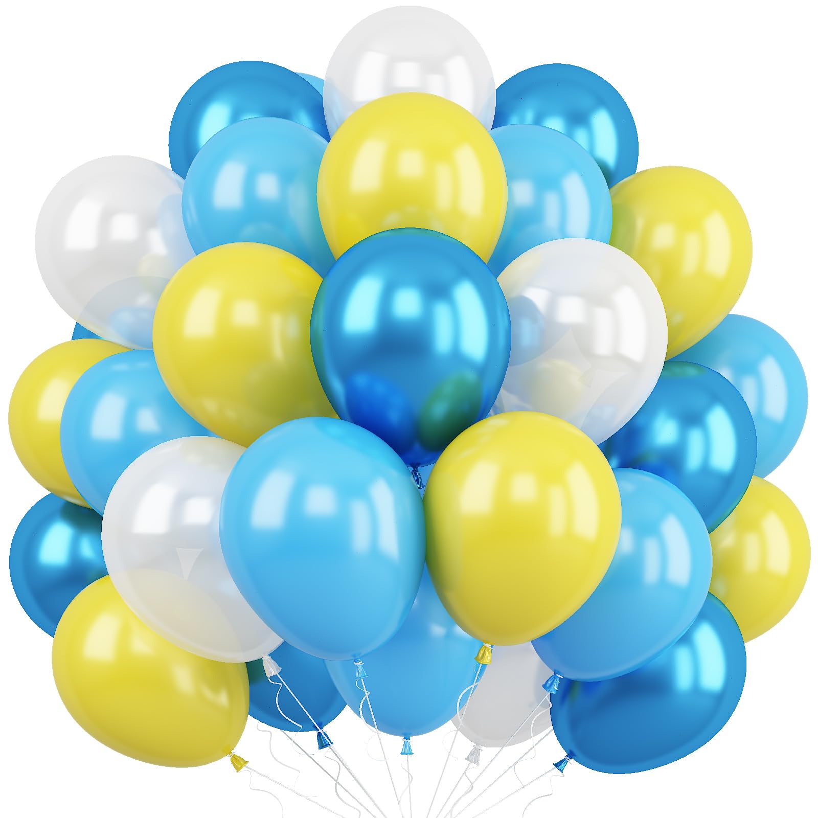 HILAVO Blue Yellow Balloon, 60 PCS 12 Inch Cartoon Theme Balloons Blue Yellow and White Balloons for Kids Cartoon Party Baby Shower Duck Birthday
