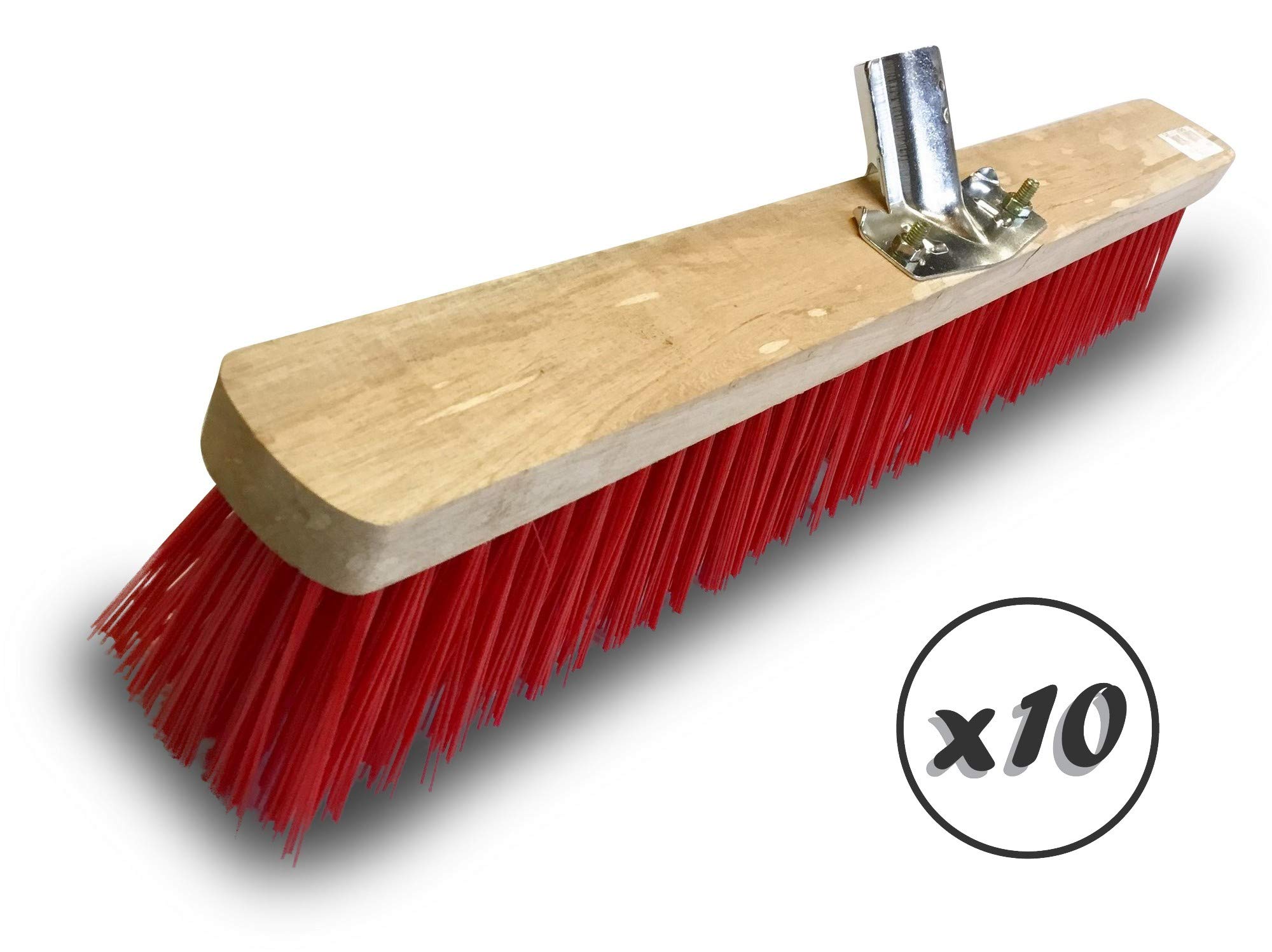 Miotła warsztatowa typu kantonier | Zestaw 10 | Track Outdoor | Długość 60 cm | Wypełnienie szczotką PVC czerwoną | Drewniana podeszwa | Metalowe tulejki Ø 28 mm | Bez uchwytu | Kibros 2360Bx10