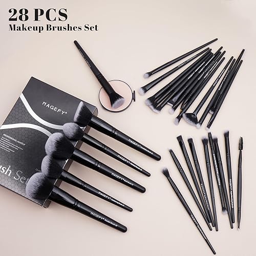 Miniatura 5 de Brochas de maquillaje, 28 brochas de maquillaje profesionales de alta calidad, sintéticas, en polvo, rubor, sombra de ojos puntiaguda, mezcla, juego