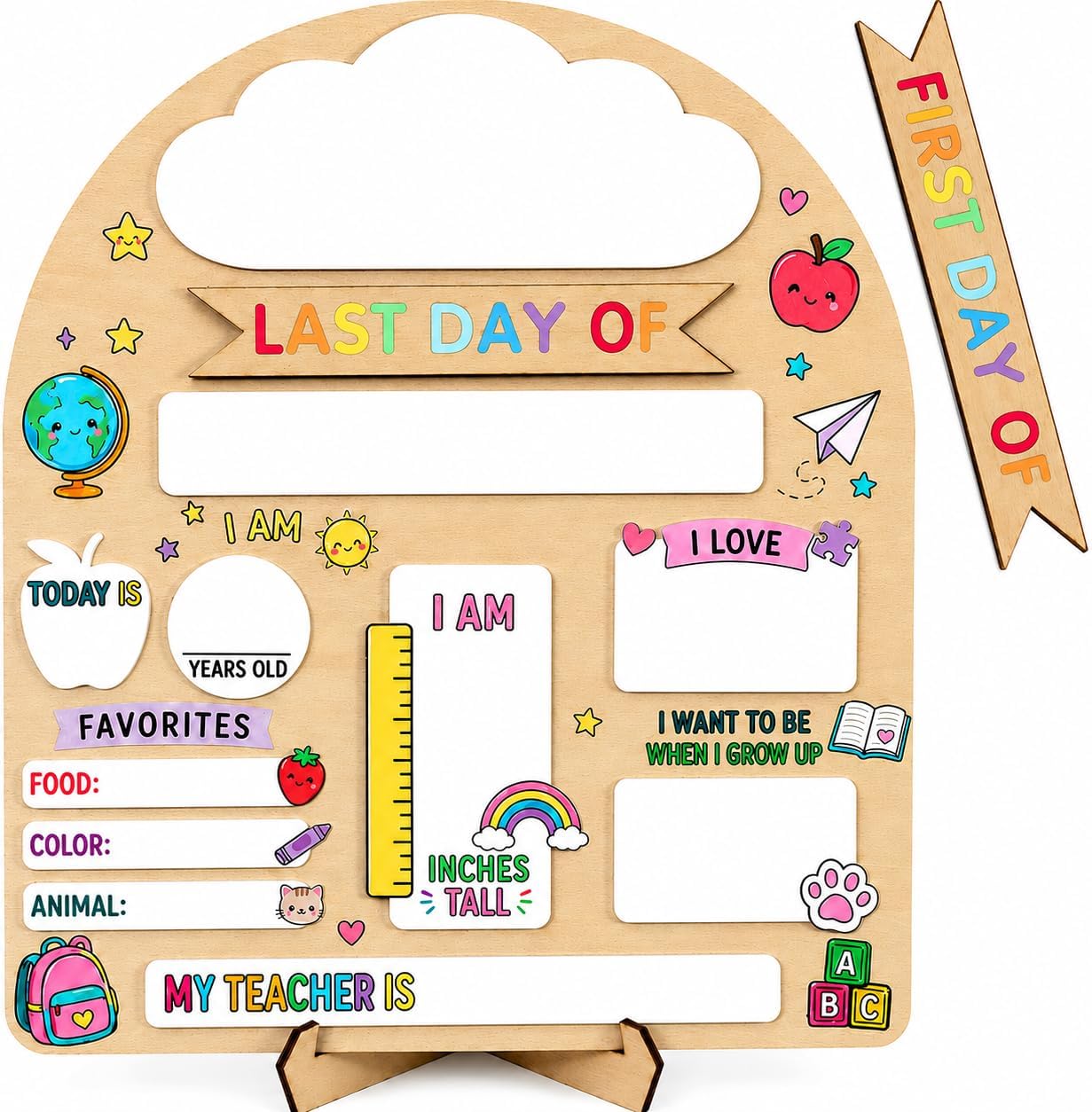 Pink Bow First Day of School Sign for Girls, Reusable Back to School Board with First Last 100th Day Interchangeable Pencils, Wooden School Milestone Sign, Kindergarten Preschool Photo Prop 8''x10''