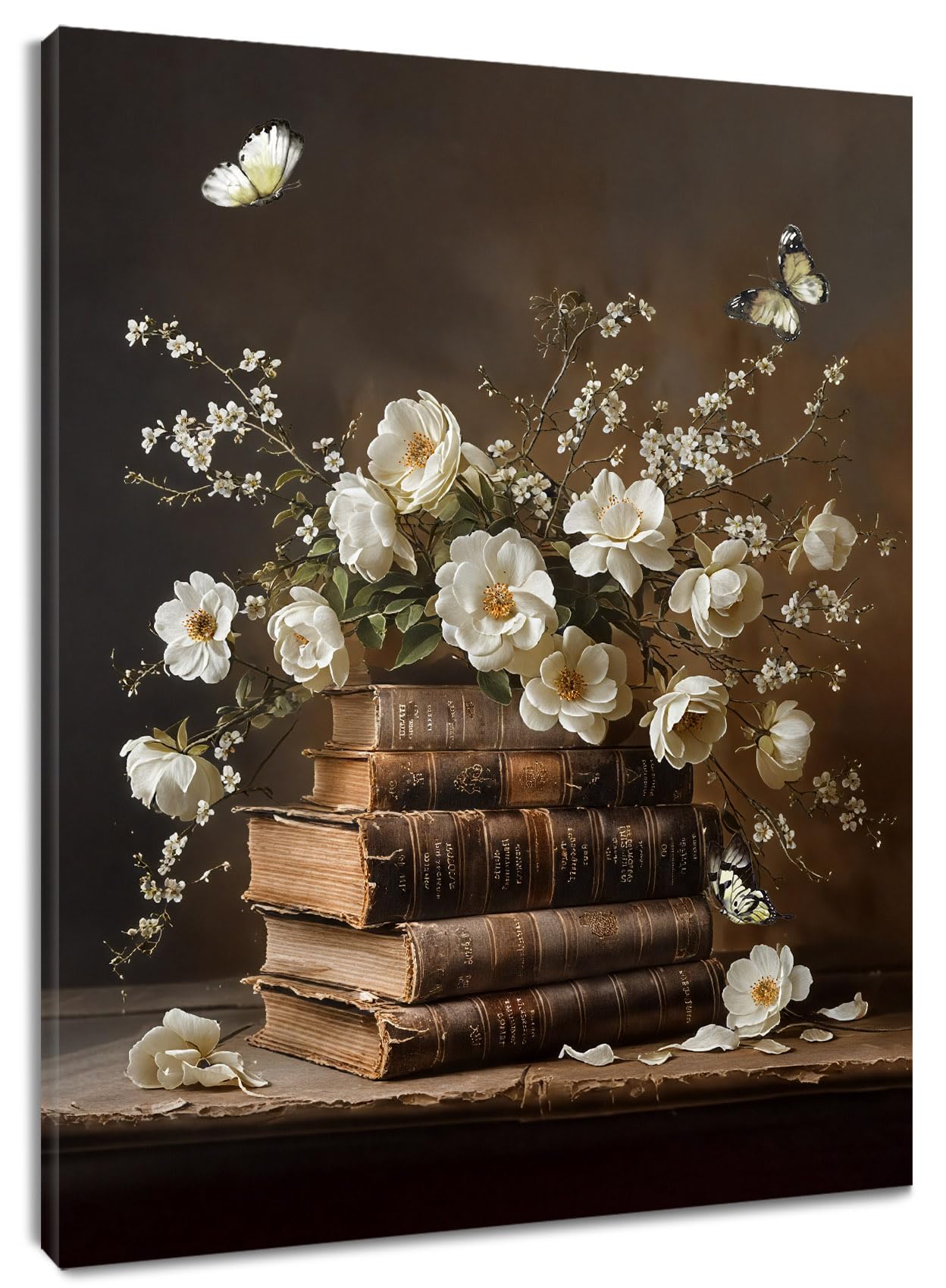 LB Wandbilder Vintage Blume Poster Retro Bücher Weißer Schme