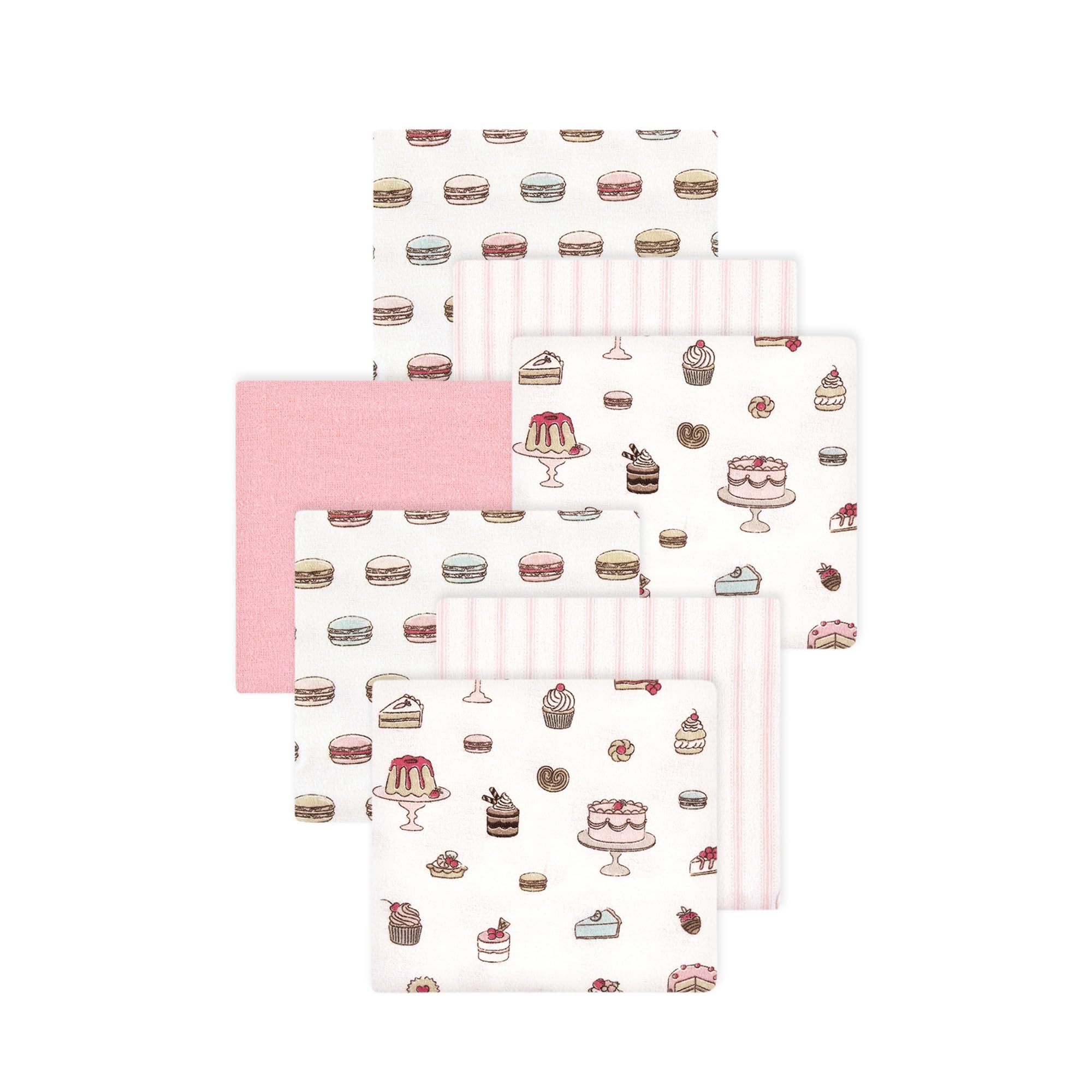 Little Treasure Hudson Baby Cotton Poly Flannel Receiving Blankets Multipack, Pink Sweet Bakery, 30x30 inches