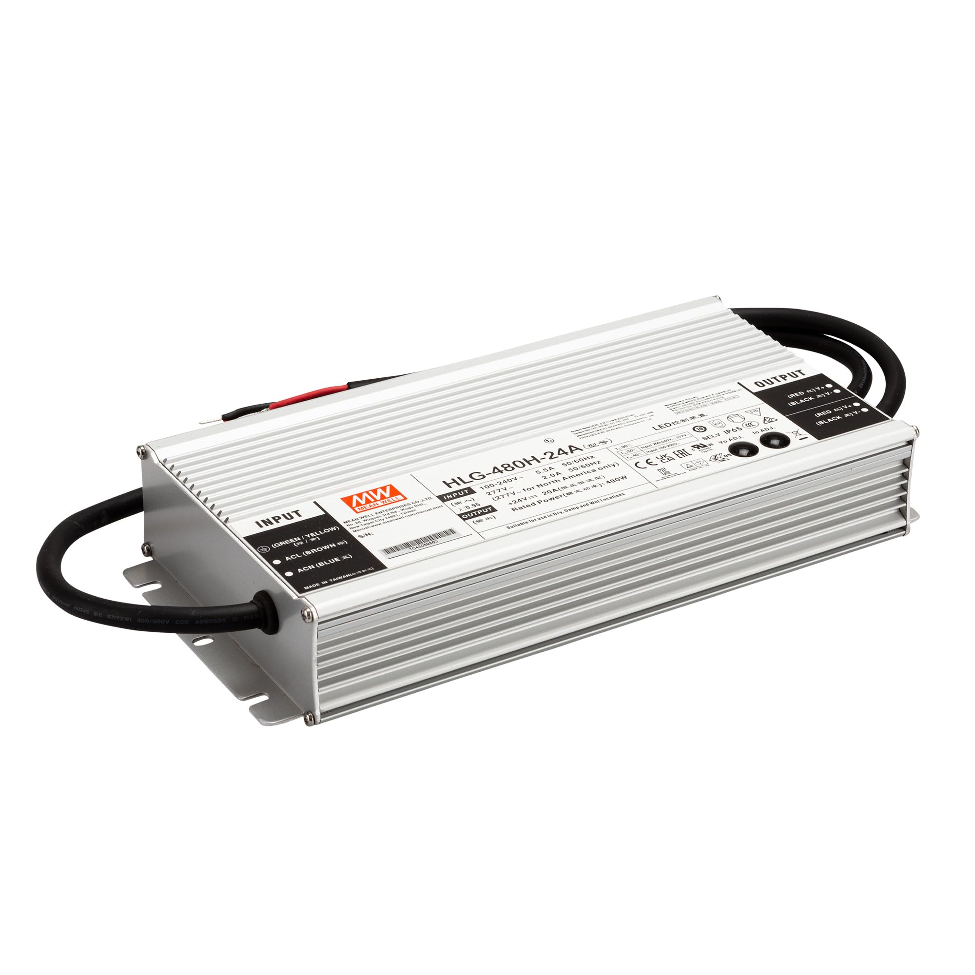 Mean Well HLG-480H-24A - Driver LED a tensione costante, corrente costante, 480 W, 20 A, 24 V/DC per esterni, PFC-Sch