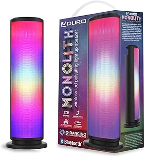 Aduro LED Wireless Speaker with Pulsating Lights, Wireless Color Changing Portable Outdoor Party Tower Speaker Universal, Black