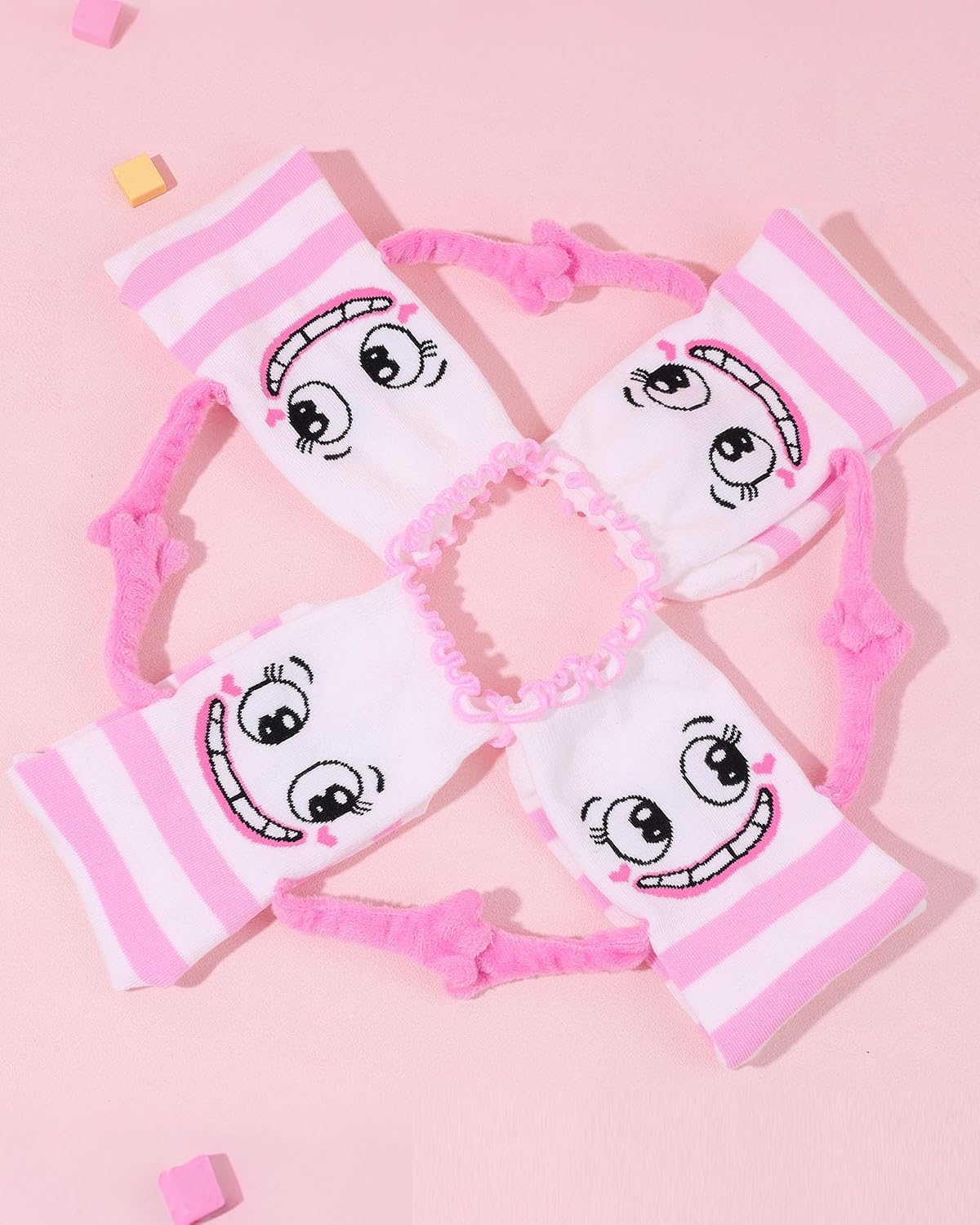 Funny Magnetic Holding Hands Socks, Cute Stripe Ruffle Crew Socks image 2