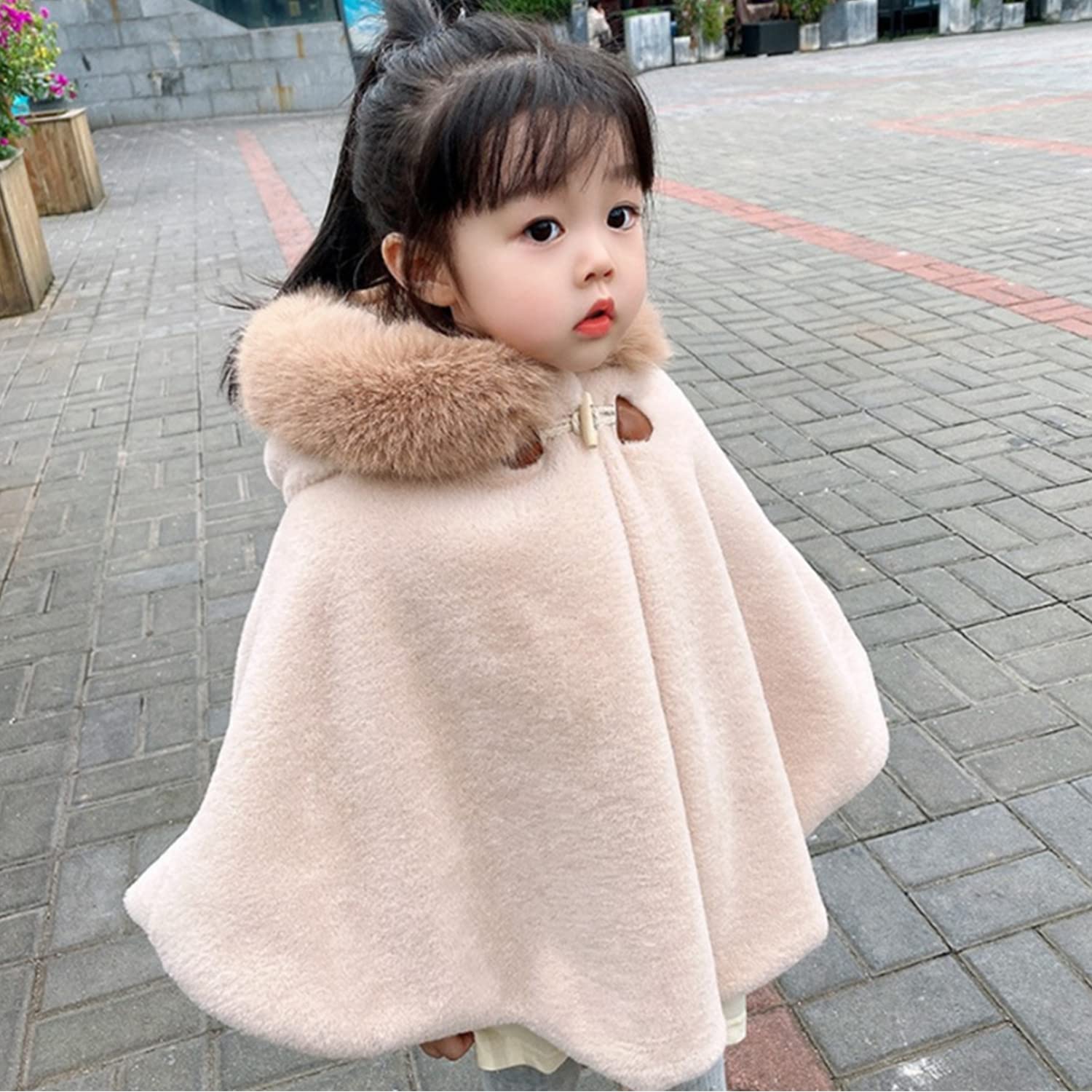Cape à Capuche Bébé Hiver Blousons Capuchon Fausse Fourrure Poncho en Coton Souple Mignon pour Fille Fillette Automne