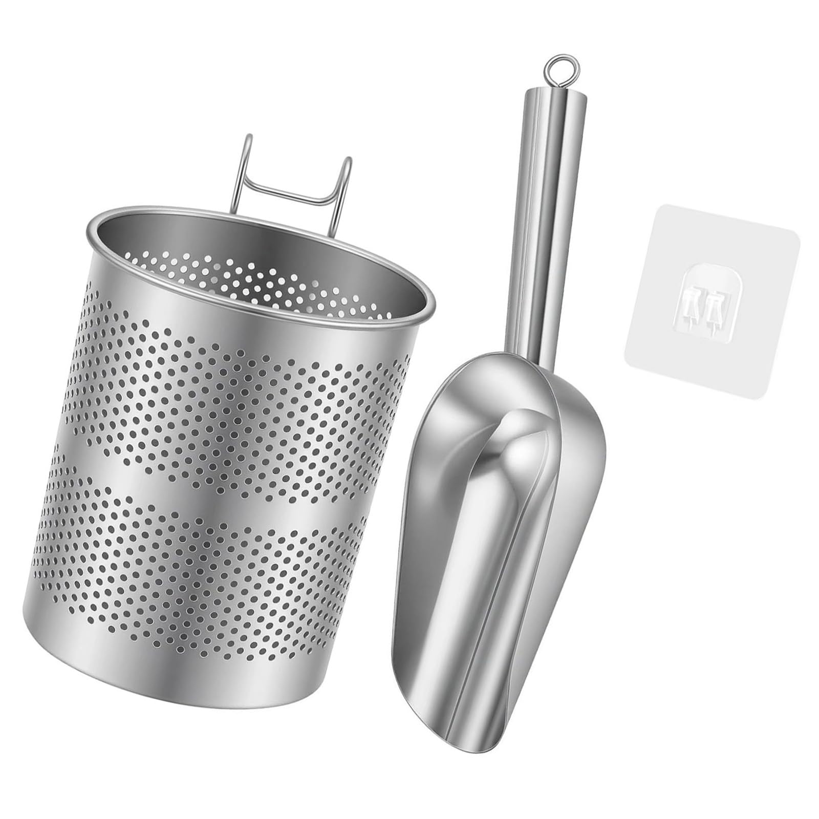 Uqezagpa Food Grade Stainless Steel Ice Spoon and Holder Set Ice Spoon with Rack