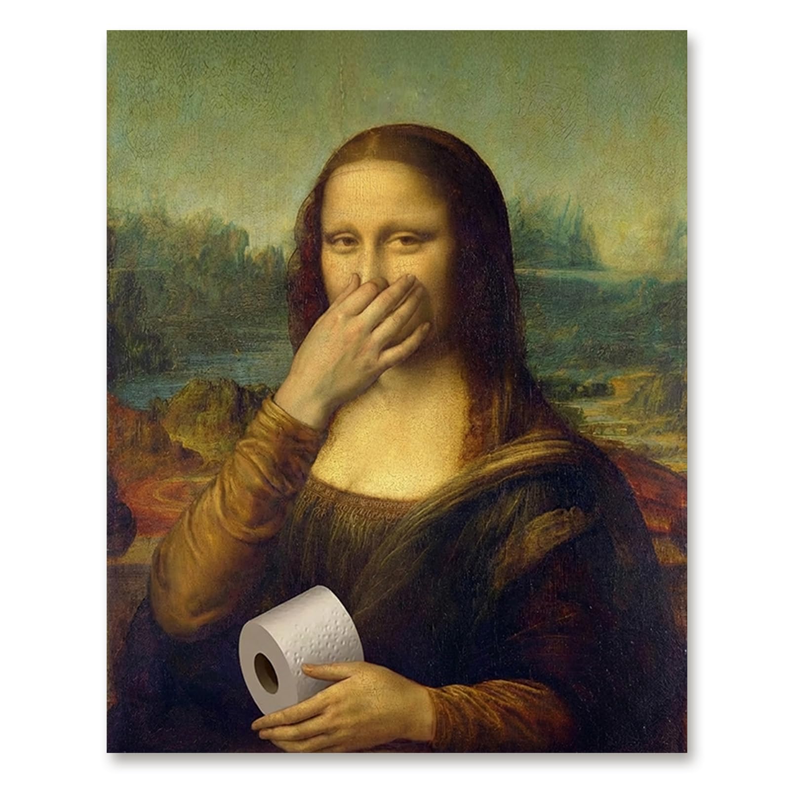 Ebroniah Funny Mona Lisa Bathroom Posters Unframed, Vintage Toilet Paper Wall Art Prints Decor for Powder Room Dorm, Whimsical Renaissance Pictures Artwork for Walls Bedroom Apartment Home 8x10in