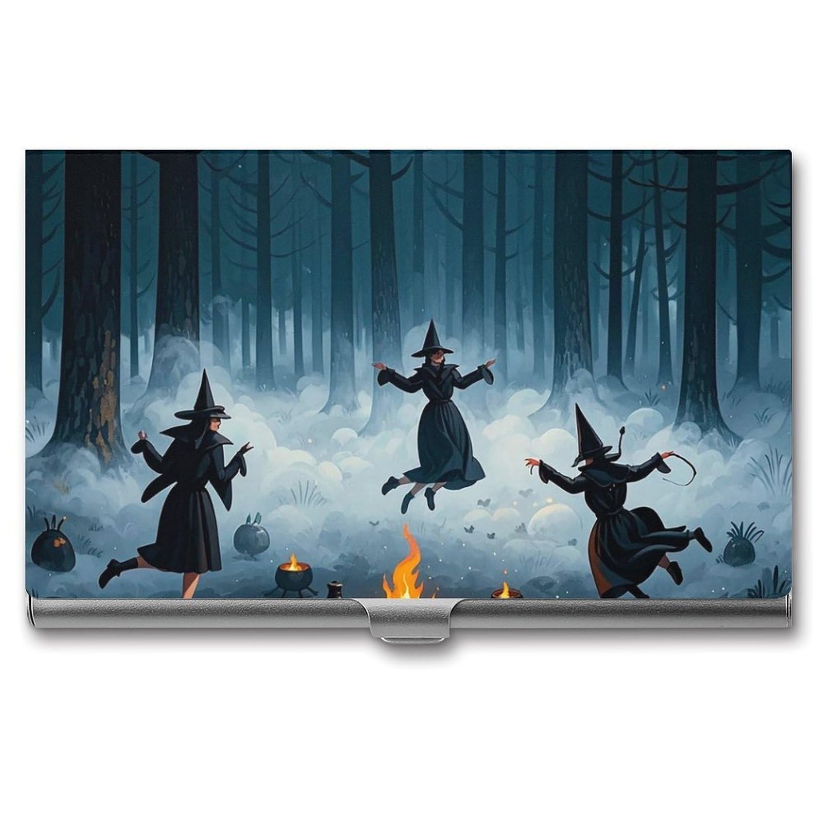 Lpsadgf Men's The Witch Of The Forest Mid-Century Modern Art Cat Business Card Holder Slim - Metal Aluminum Alloy Credit Card Holder Case, Professional Flip Cover Business Cards Organizer Wallet For & Wo (Buckle Style), The