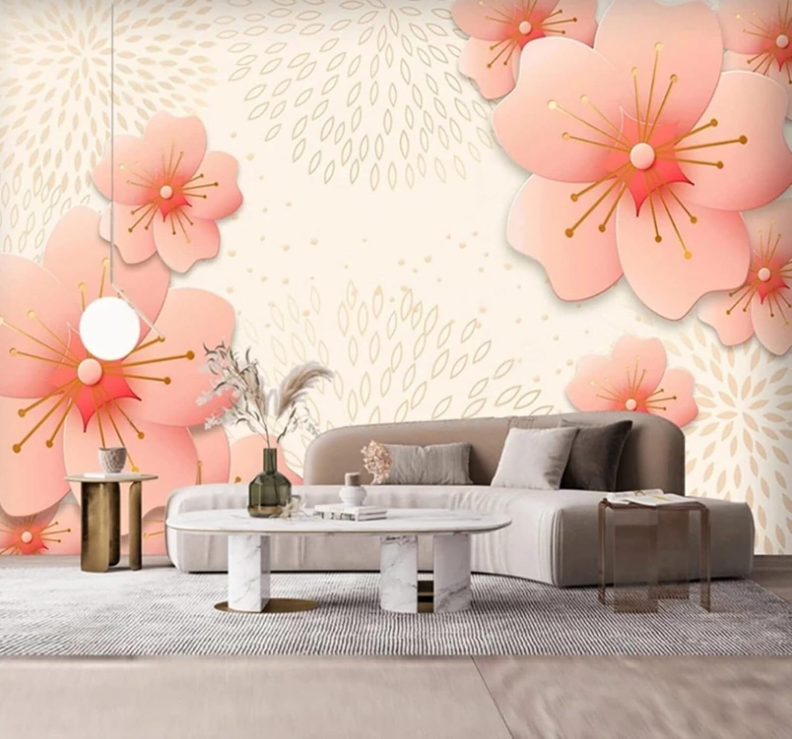 Simple Beautiful Three Dimensional Pink Flowers 3D Wallpaper Easy Install Feature Office Living Room Sofa Bedroom TV Background Wall Decoration-150cm×105cm